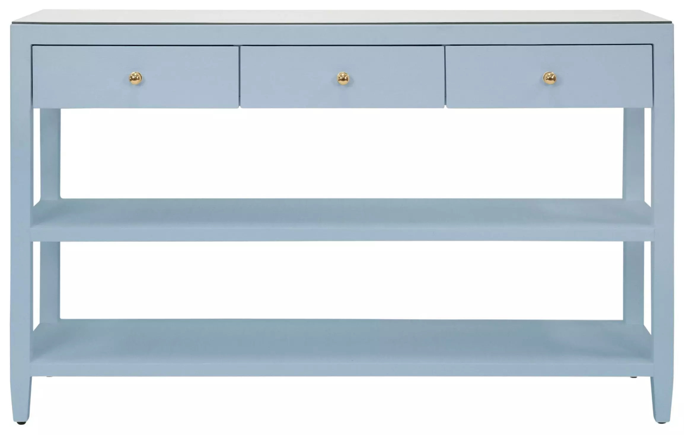 Briar Textured Light Blue Linen Soft Close 3 Drawer Sofa Table