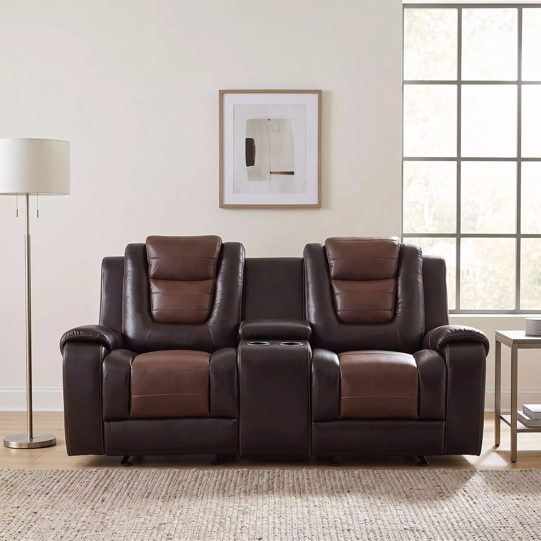 Briscoe Light And Dark Brown Double Glider Reclining Console