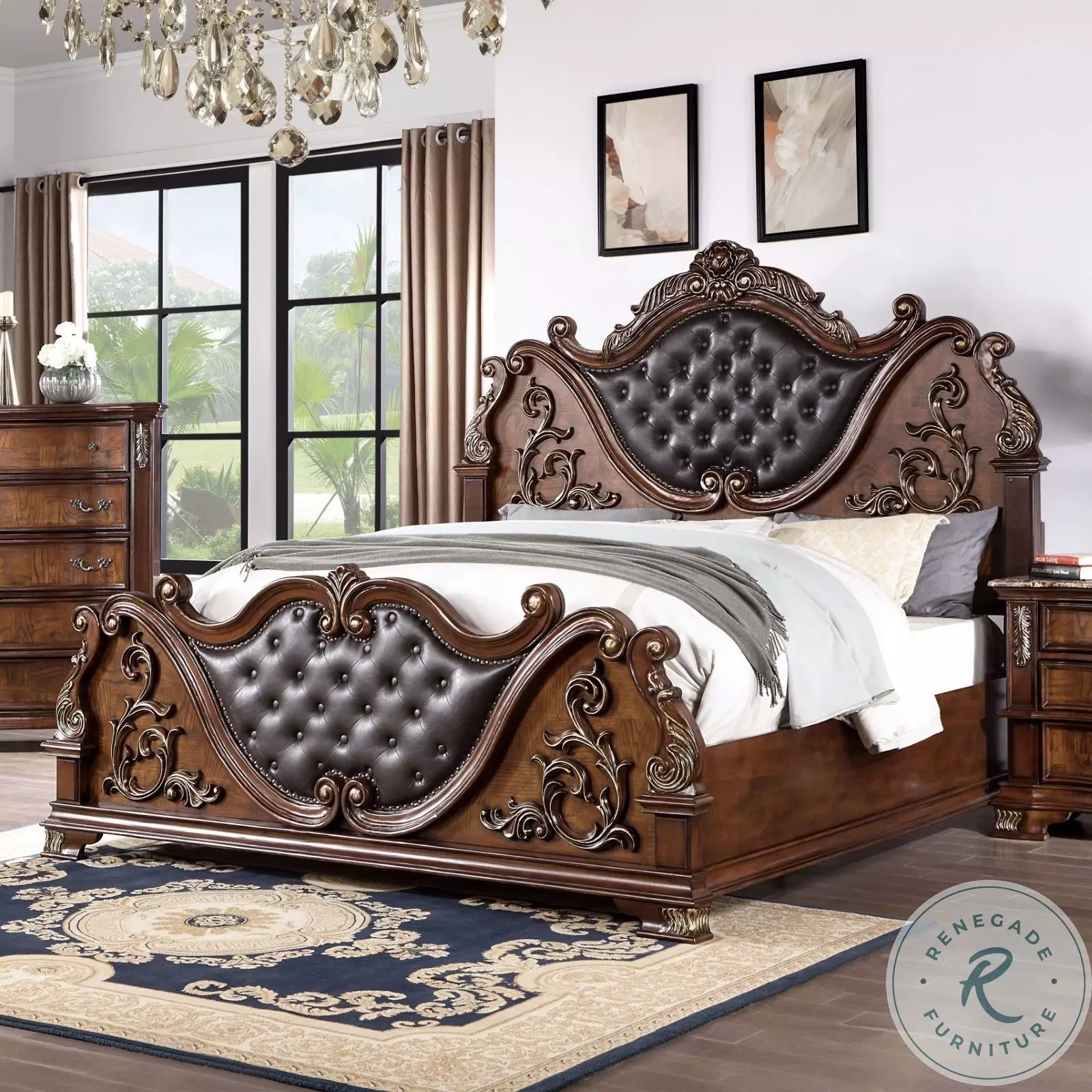 Esparanza Brown Cherry Queen Upholstered Panel Bed From Home