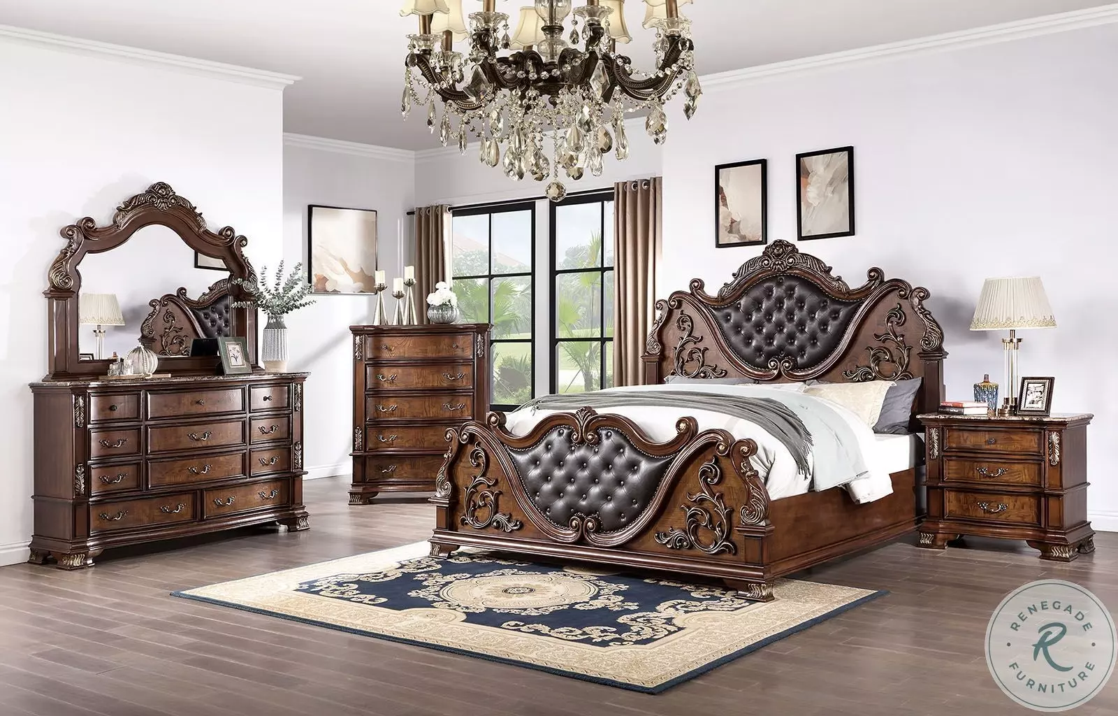 Esparanza Brown Cherry California King Upholstered Panel Bed From