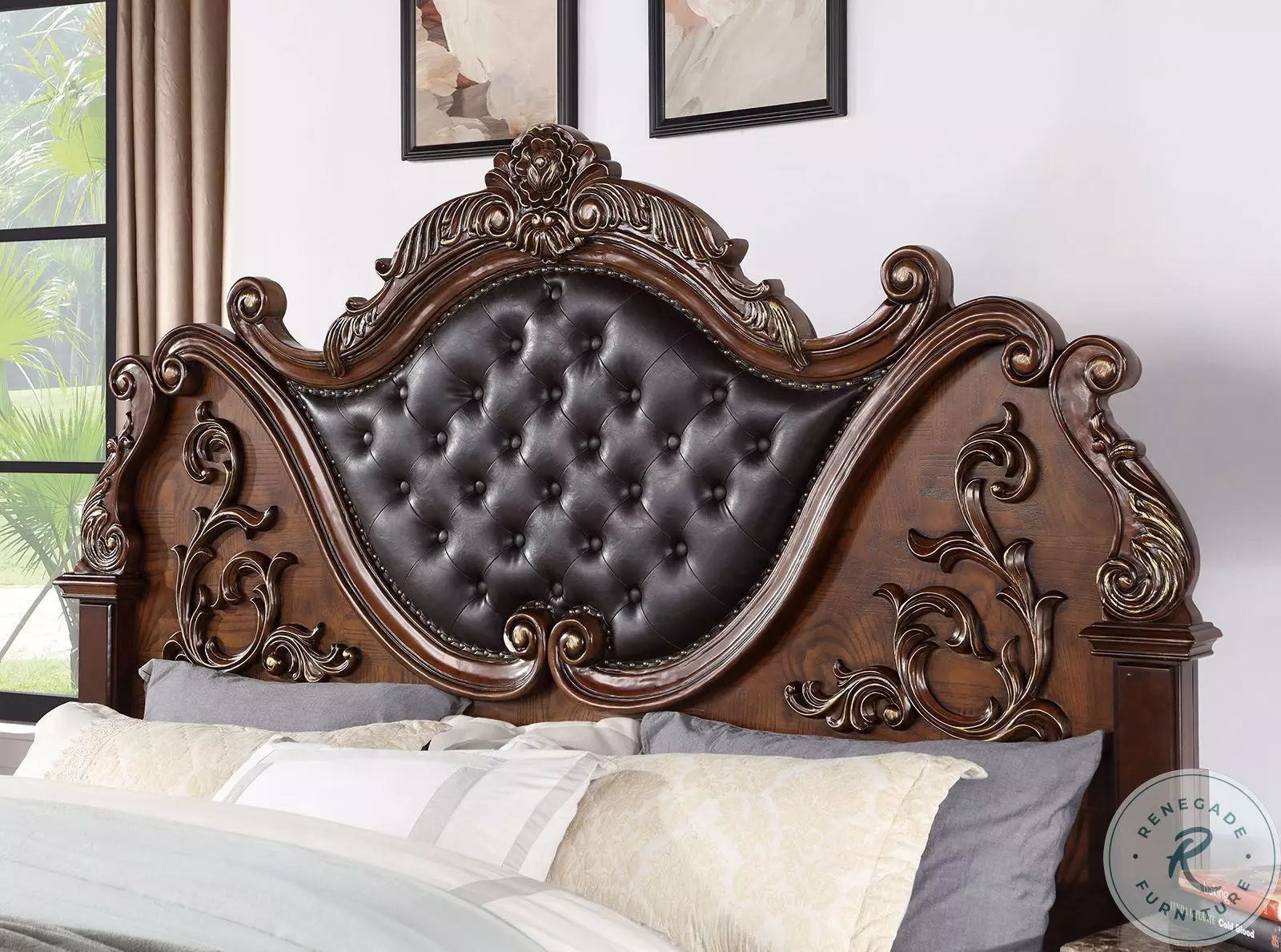 Esparanza Brown Cherry Queen Upholstered Panel Bed From Home