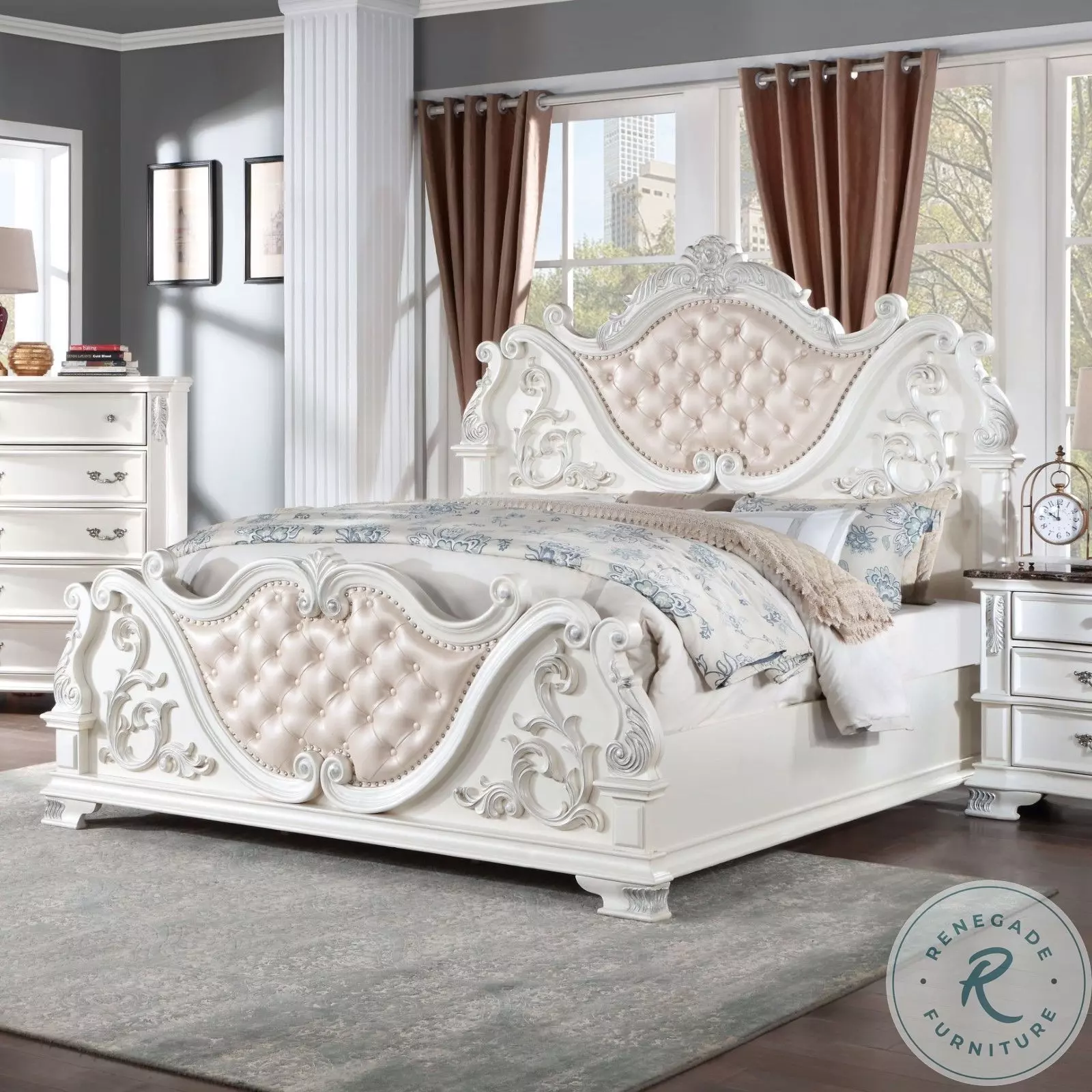Esparanza Pearl White King Upholstered Panel Bed From Furniture of
