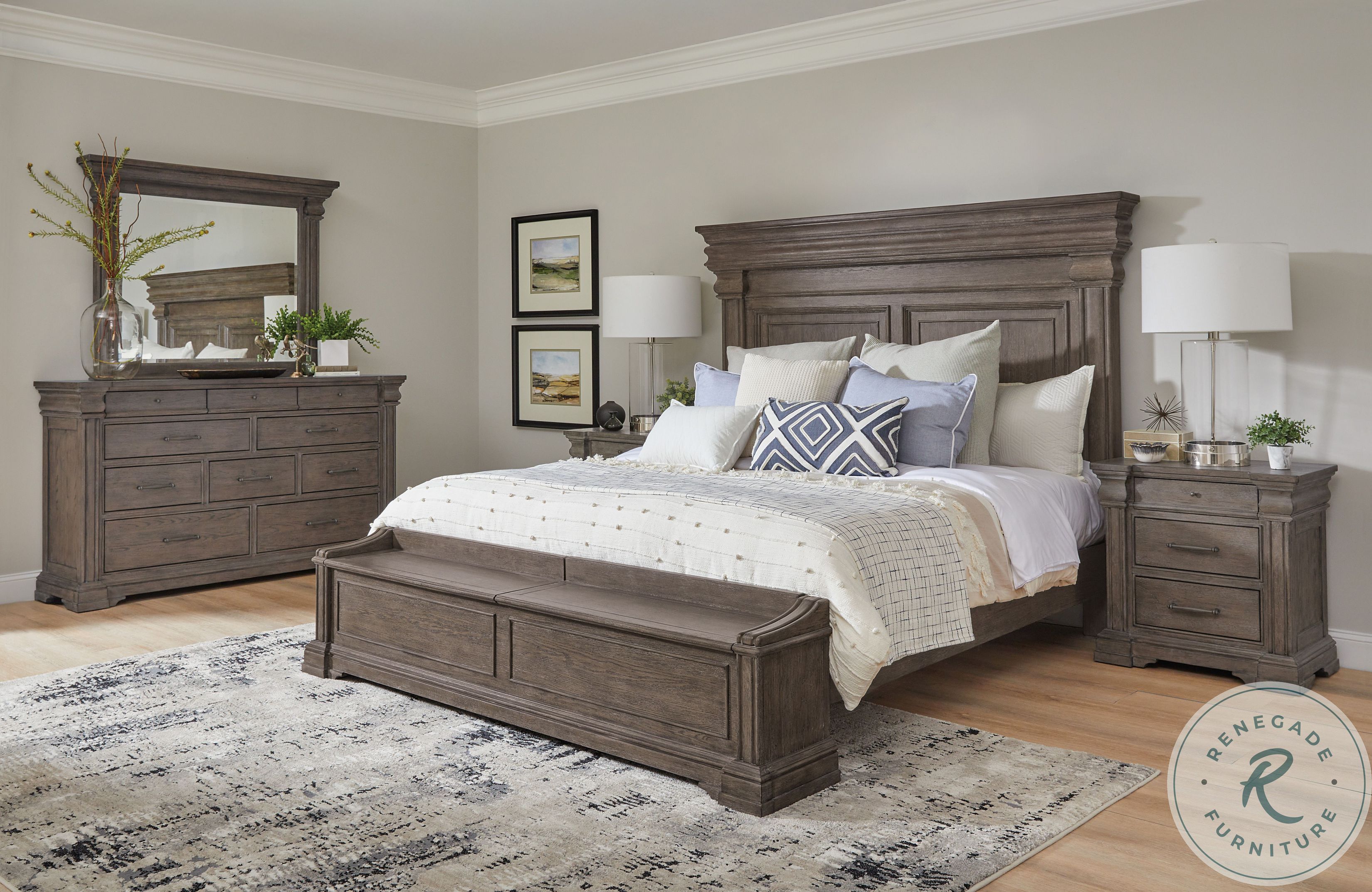 Madison Ridge Natural Bark Queen Panel Bed with Chest Footboard