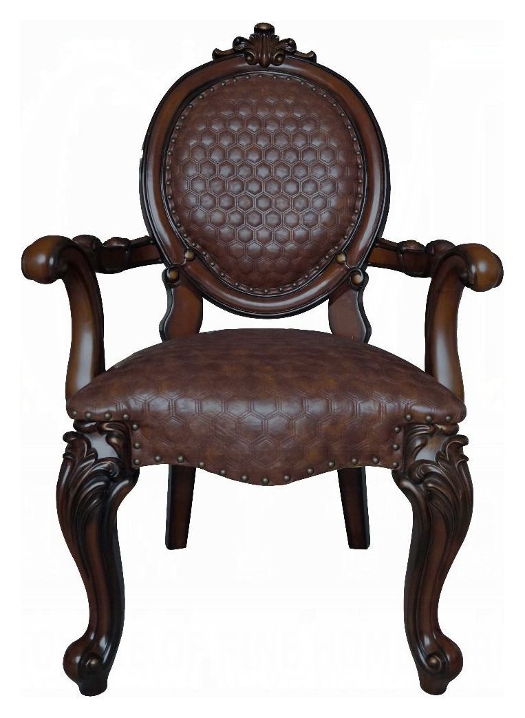 Versailles Cherry Upholstered Oval Back Arm Chair with Nailhead