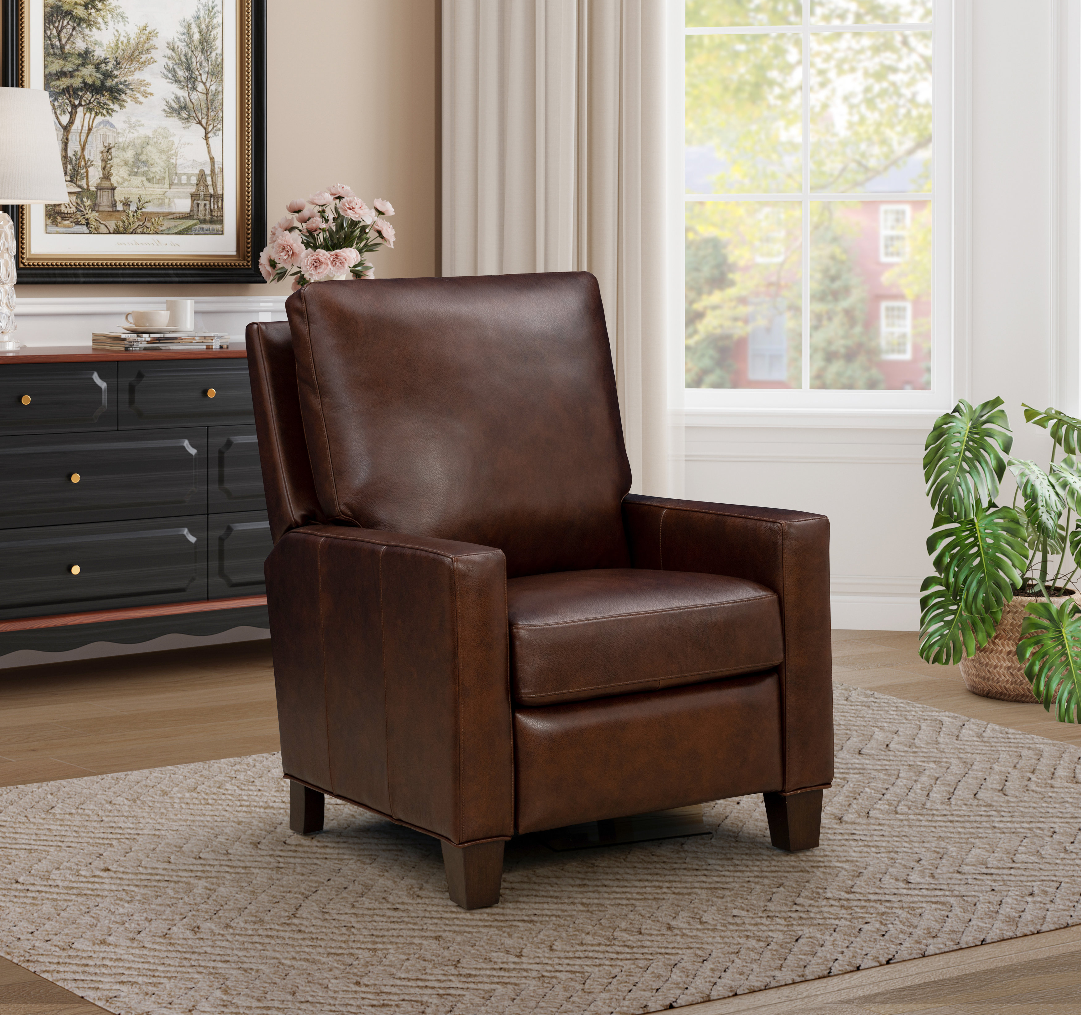 Fairview Oregan Oak Leather Push Thru The Arms Recliner from