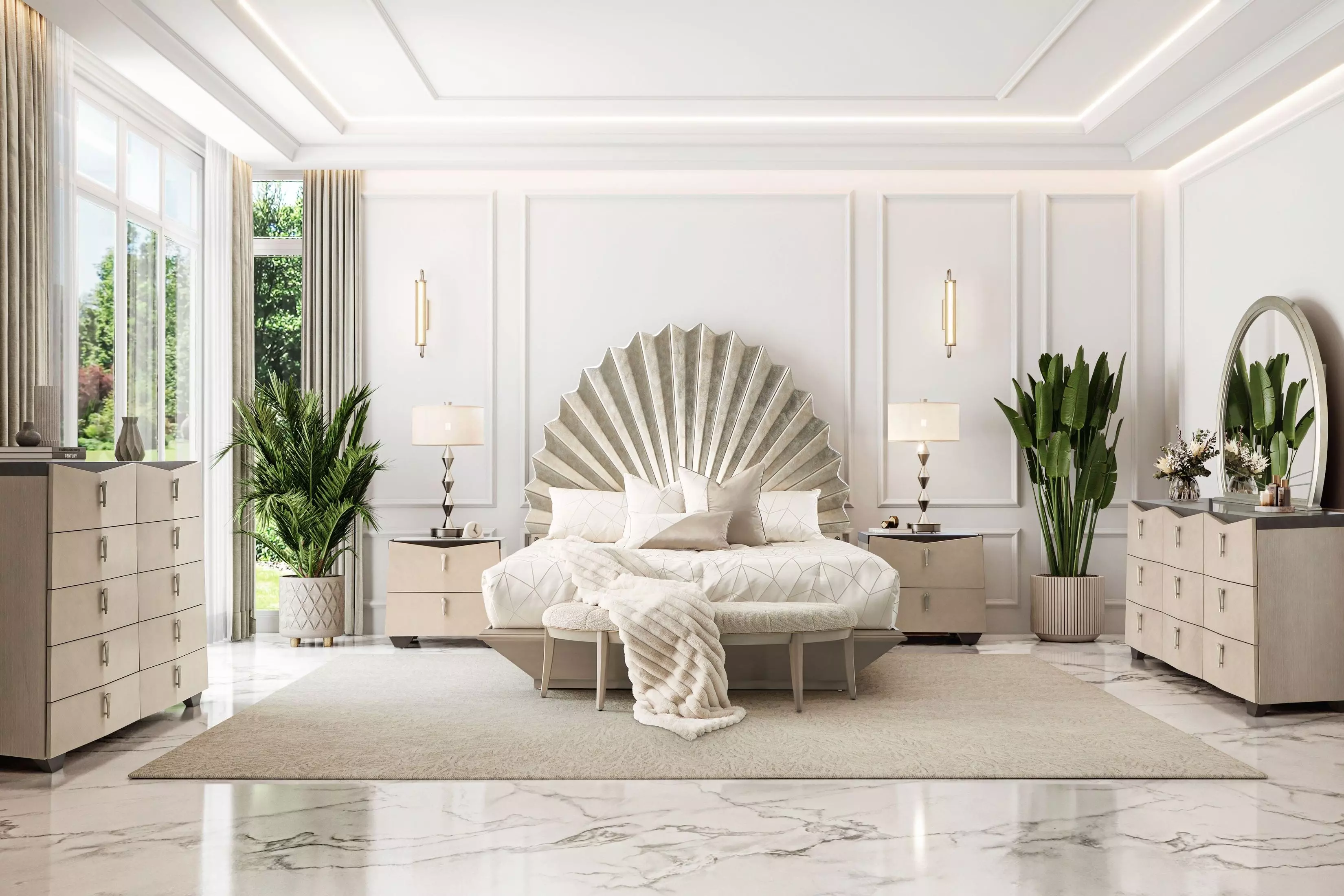 Fantosini Silver Mist Fan Platform Bedroom Set from Michael Amini