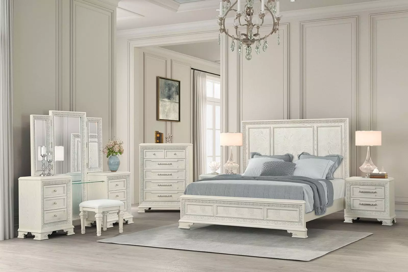 Stella Mia Creamy White Panel Bedroom Set from Furniture of
