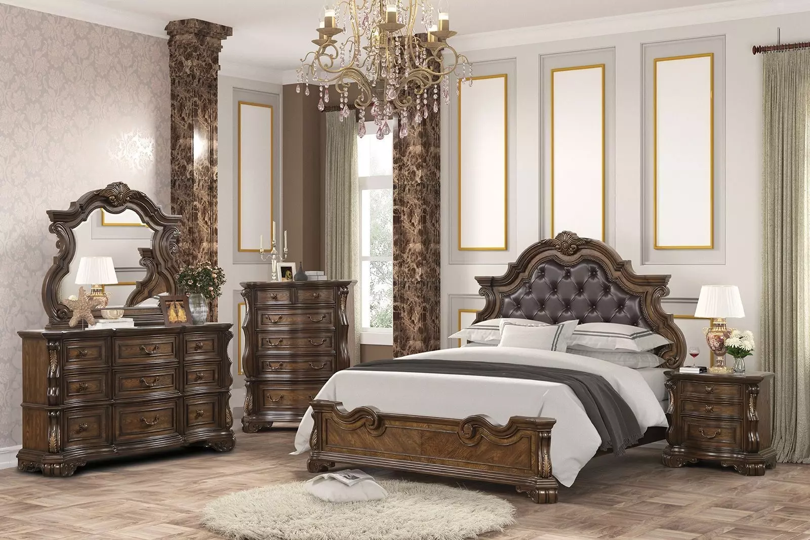 Leovanni Dark Brown Panel Bedroom Set from Furniture of America