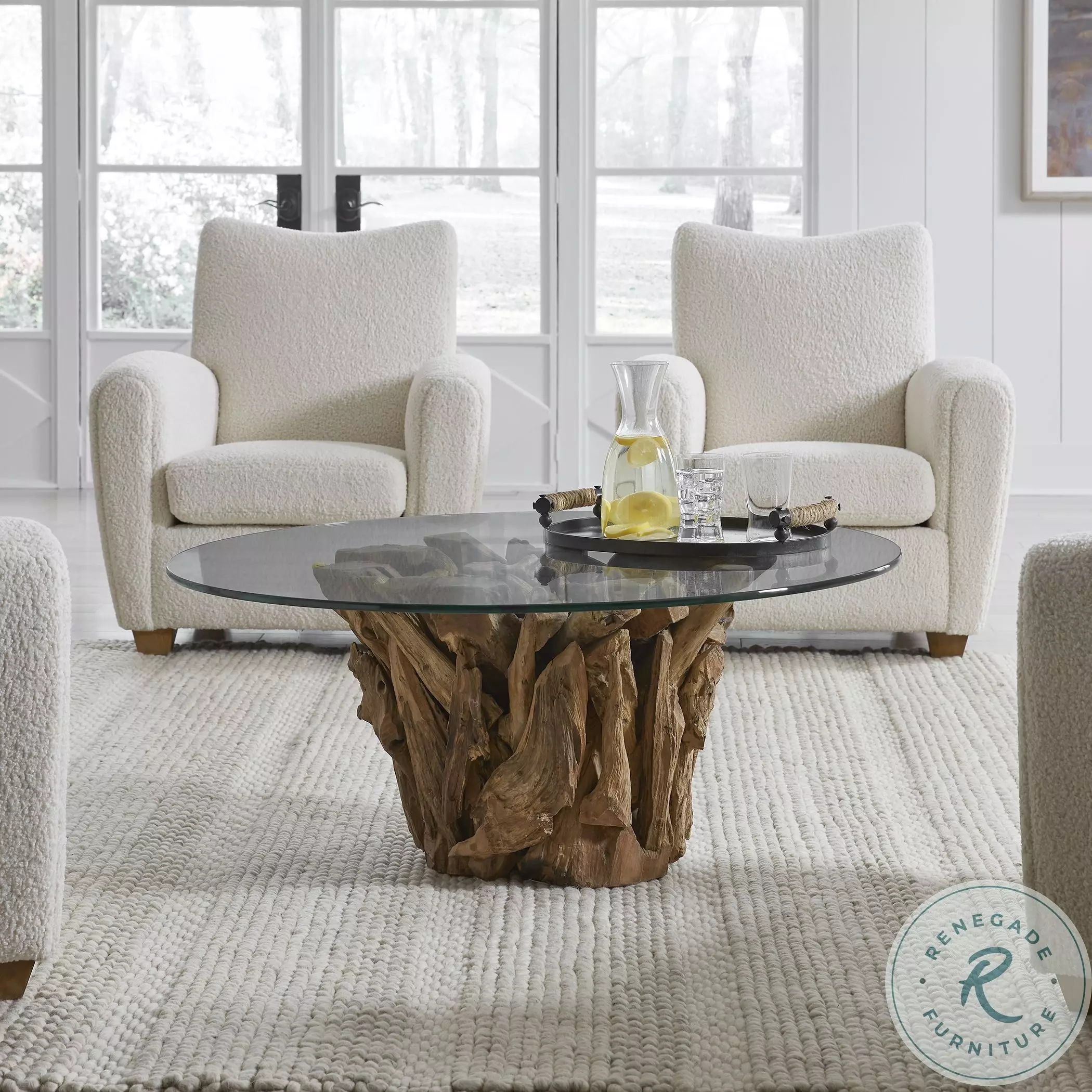 Driftwood Natural Glass Top Large Coffee Table From Home Gallery