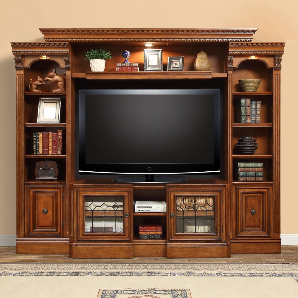 Huntington Antique Vintage Pecan 4 Piece Small Entertainment Wall