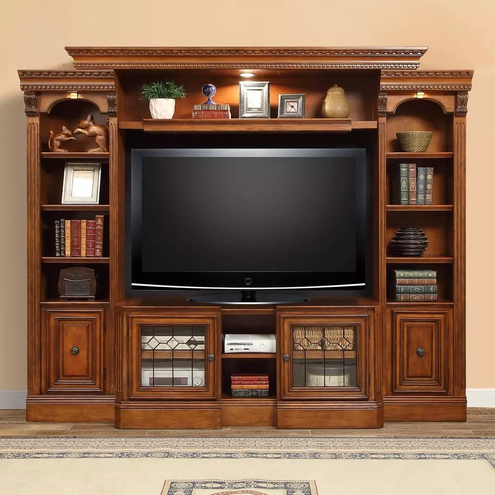 Huntington Antique Vintage Pecan 4 Piece Small Entertainment Wall