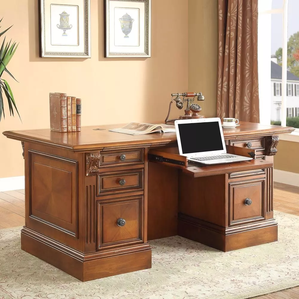 A2C17■東海家具 猫脚 両袖デスク KENT ケント アンティーク机 Huntington Antique Vintage Pecan Double Pedestal Executive Desk