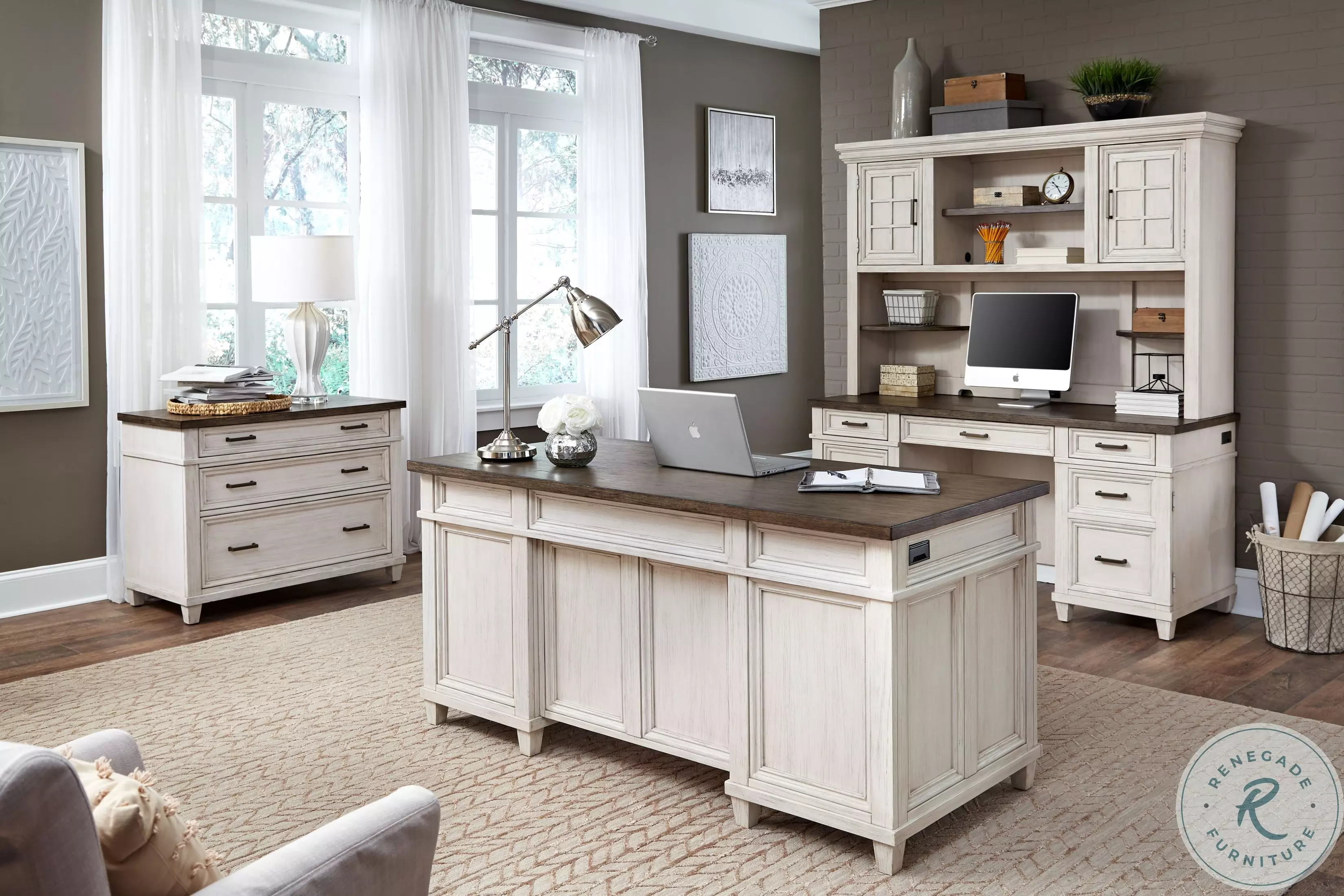 Caraway Aged Ivory Credenza Desk From Aspen Home | Coleman Furniture