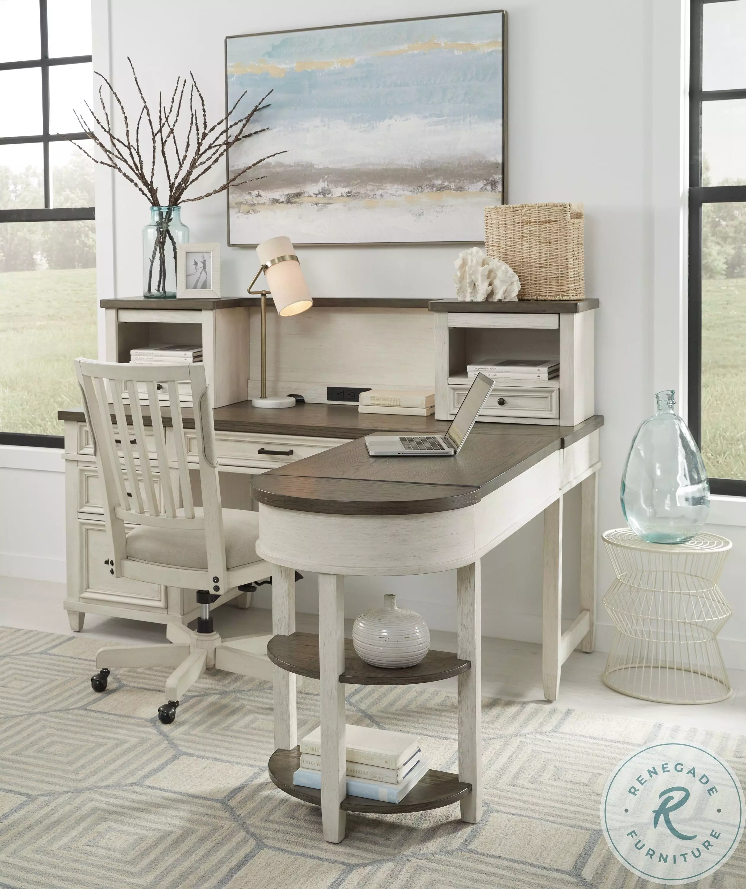 Caraway Aged Ivory L Shaped Home Office Set with Hutch From Home