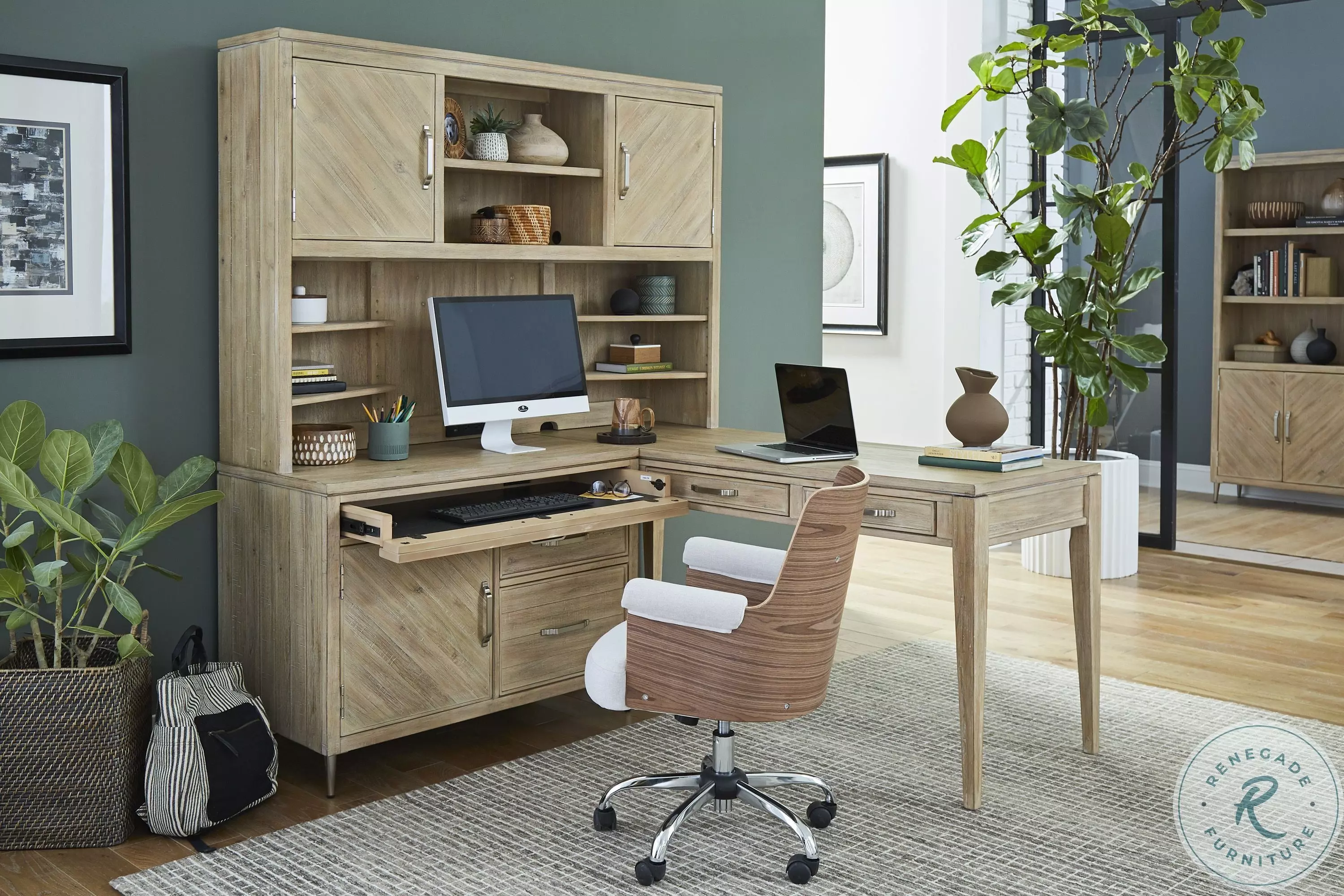 Maddox Biscotti Modular Corner Desk with Hutch From Home Gallery