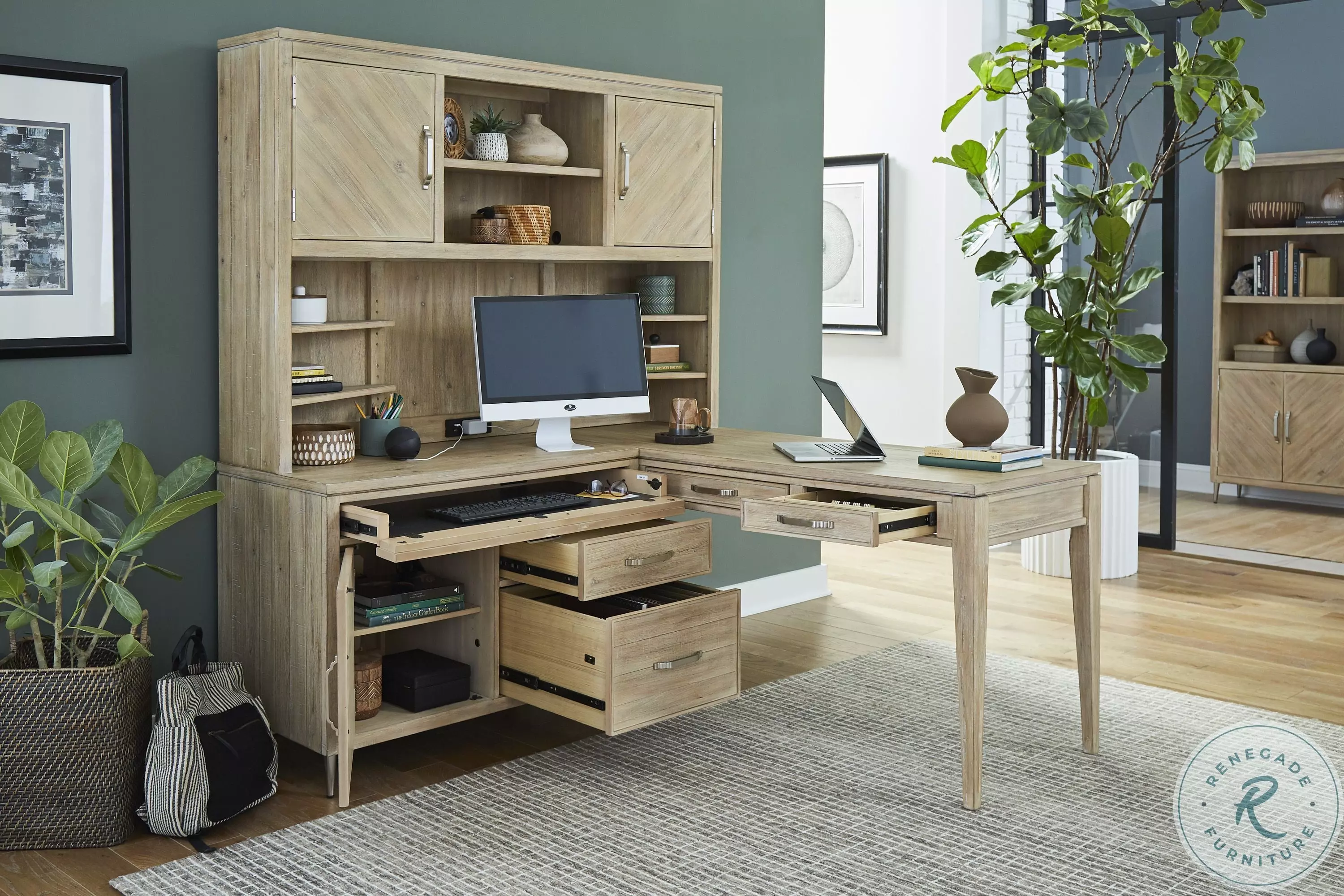 Maddox Biscotti Credenza Desk with Hutch From Home Gallery Stores