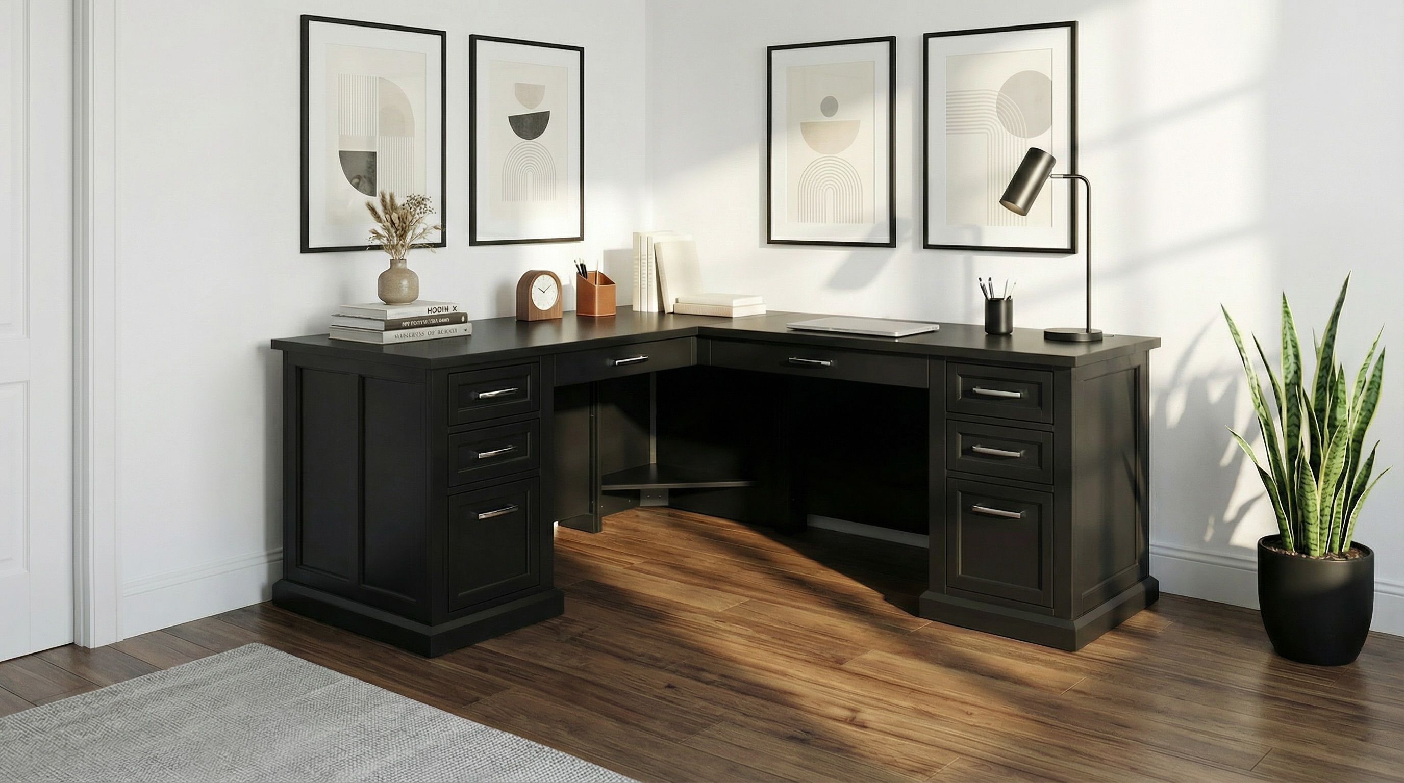 Abby Black Pedestal L Shape Home Office Set From Martin Furniture
