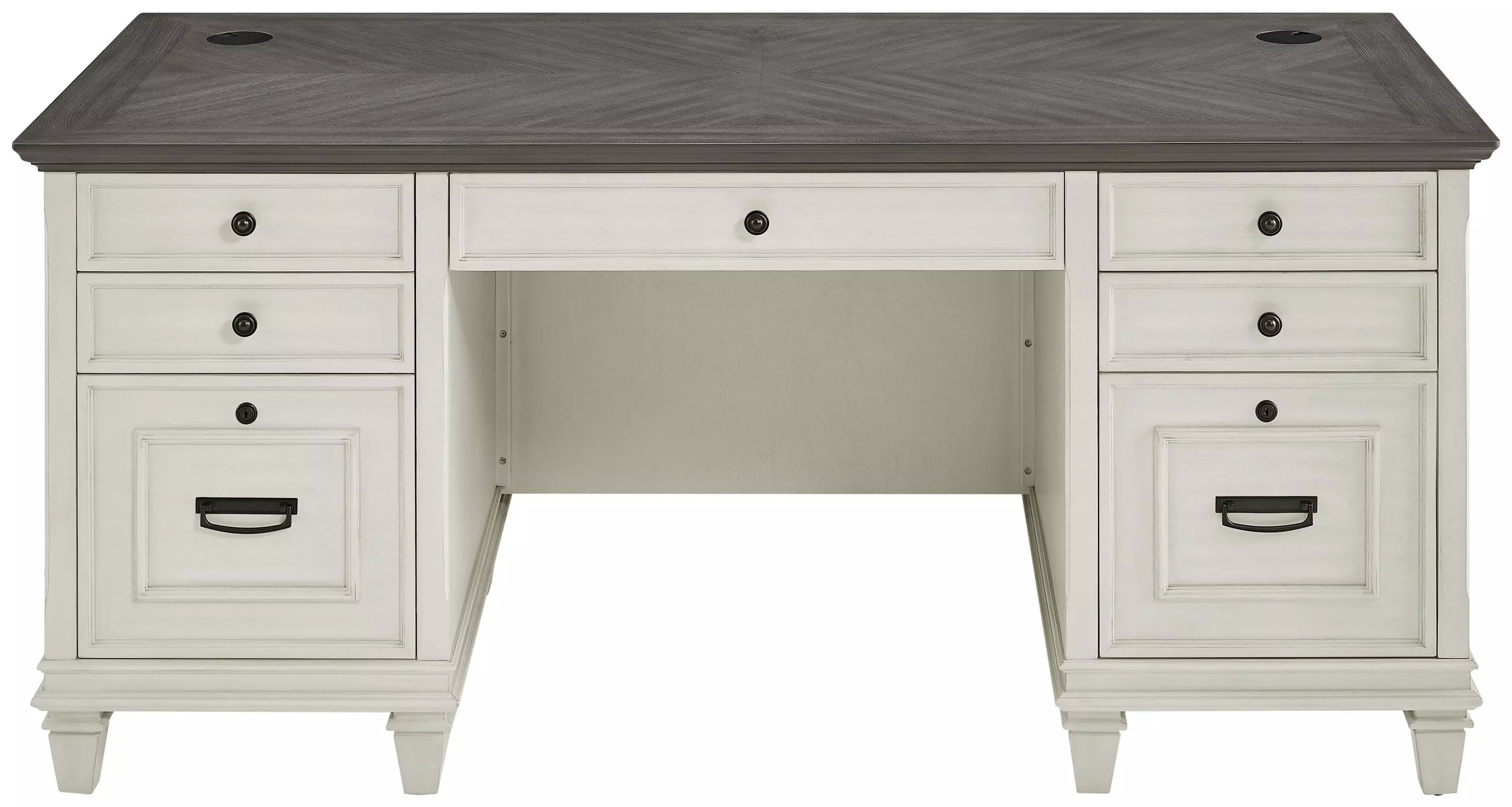 Hartford Antique White And Gray Double Pedestal Desk From Home