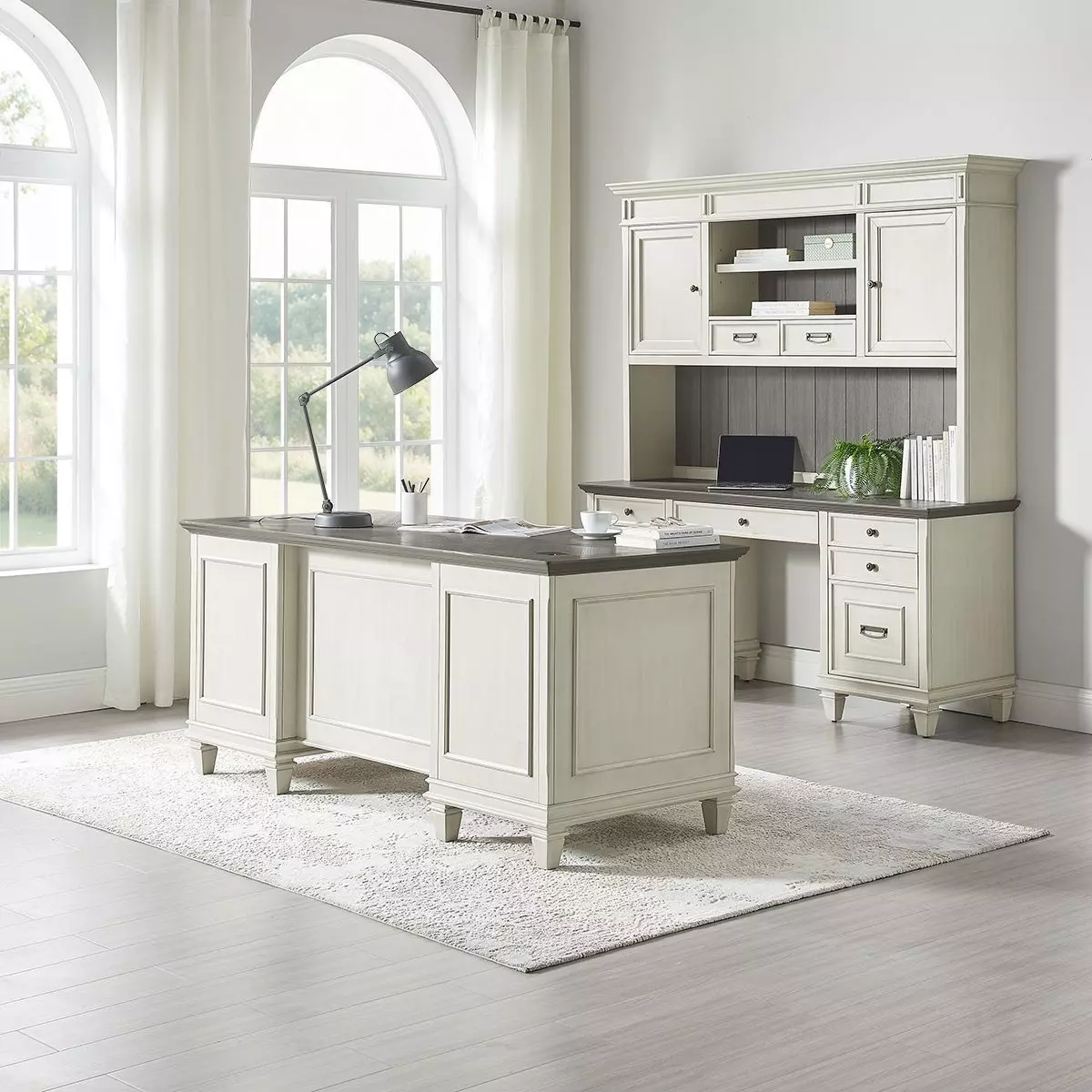 Hartford Antique White And Gray Double Pedestal Desk From Home