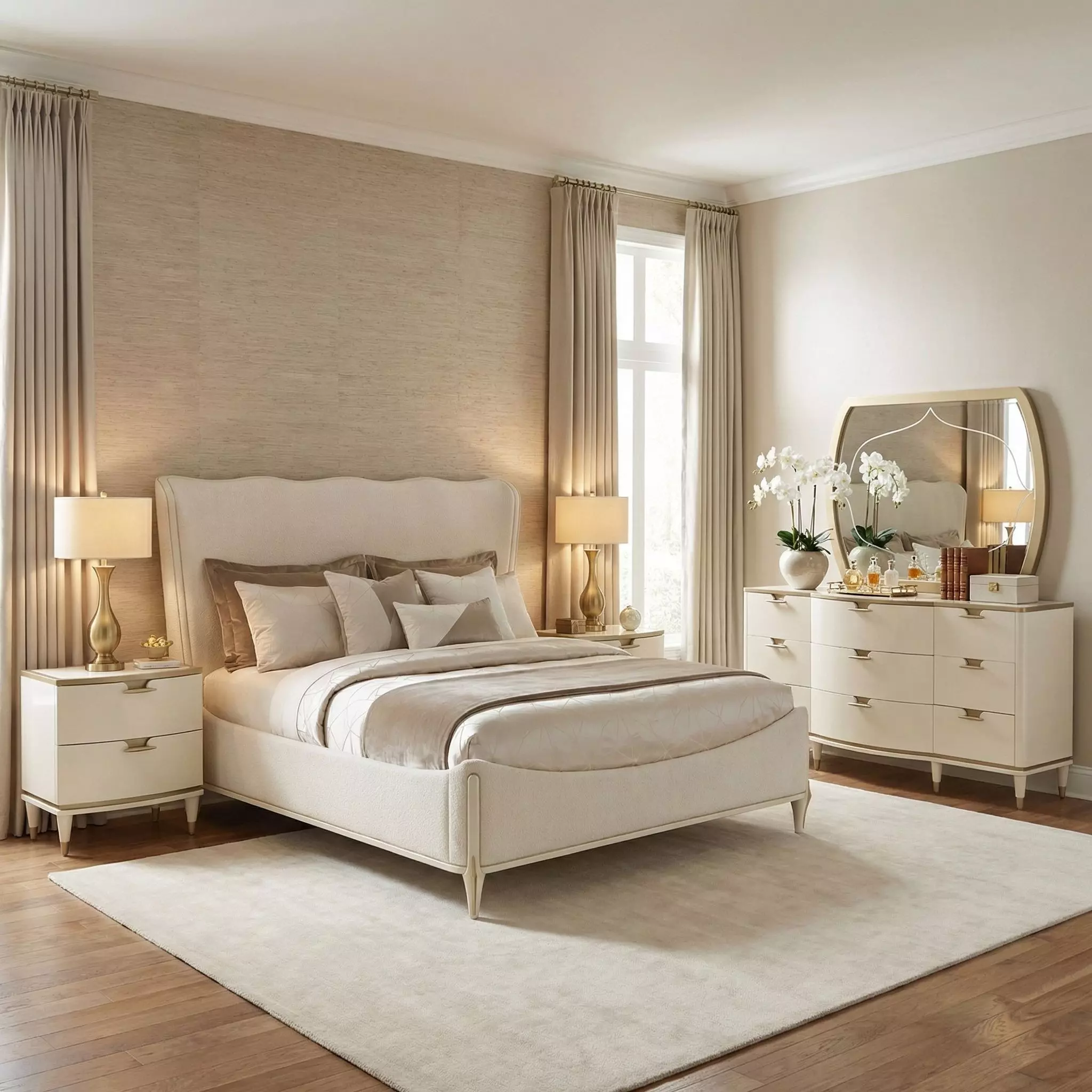 La Terrazza Creamy Pearl Upholstered Panel Bedroom Set from