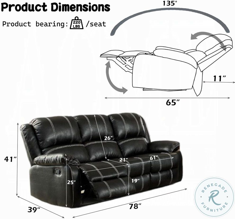 Zuriel Black Synthetic Leather Reclining Living Room Set from ACME