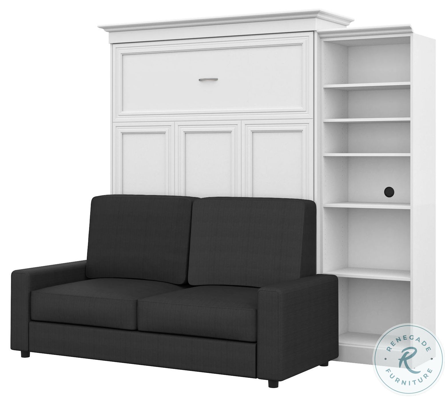 Versatile White 98" Queen Sofa Murphy Bed With Storage Unit