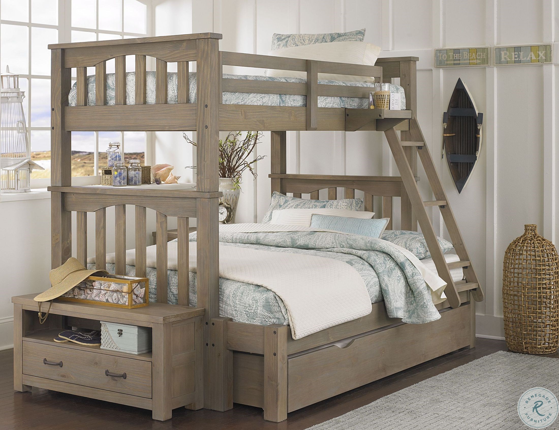 Highlands Harper Driftwood Twin Over Full Bunk Bed With Trundle