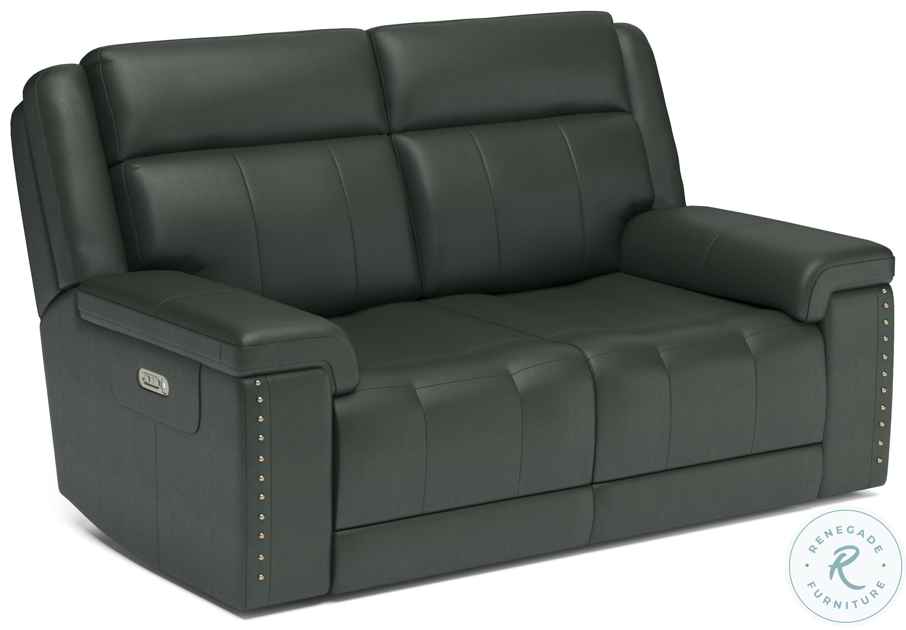 Yuma Shadow Black Leather Power Reclining Loveseat with Power Headrest