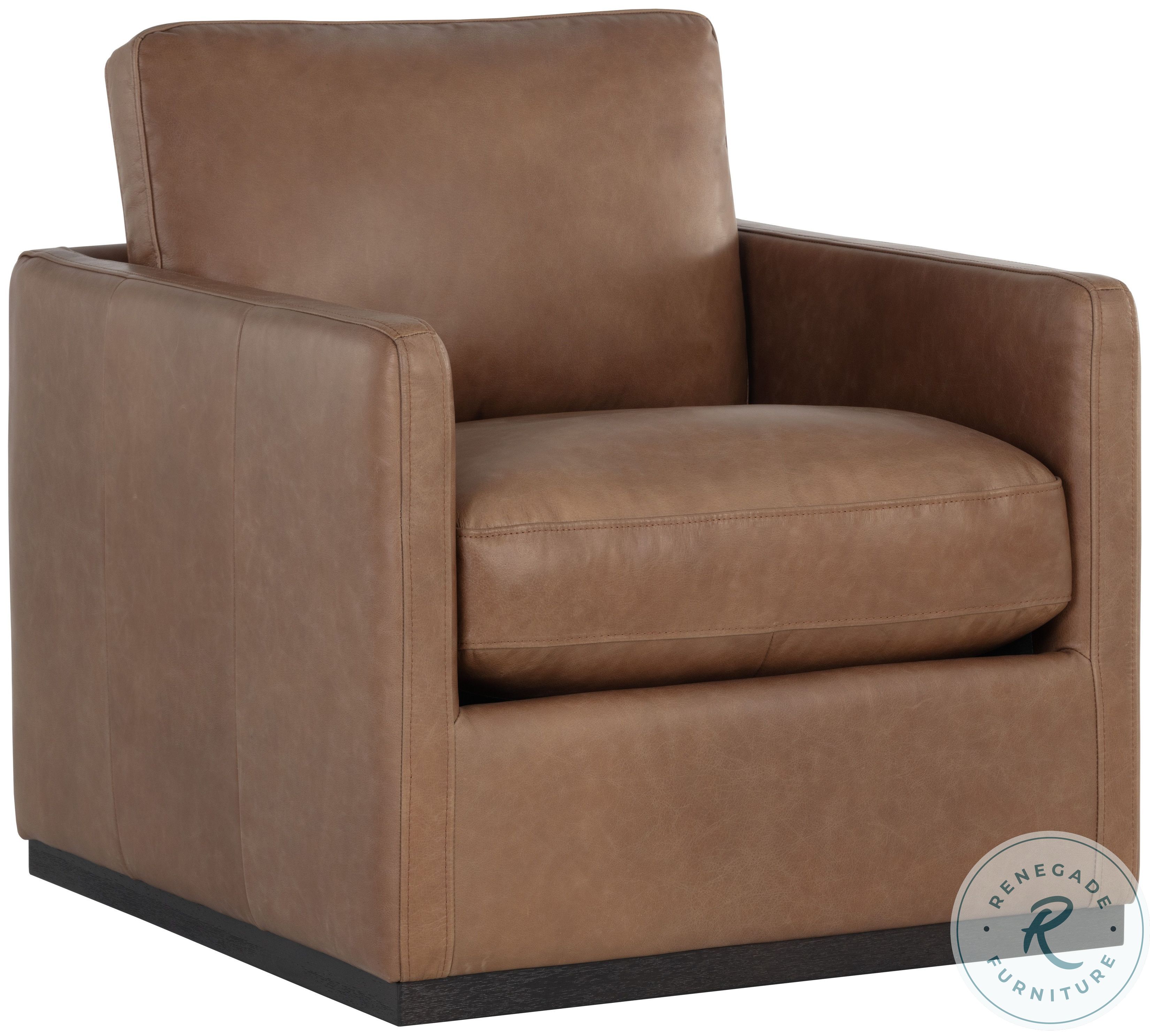 5West Marseille Camel Leather Portman Swivel Lounge Chair