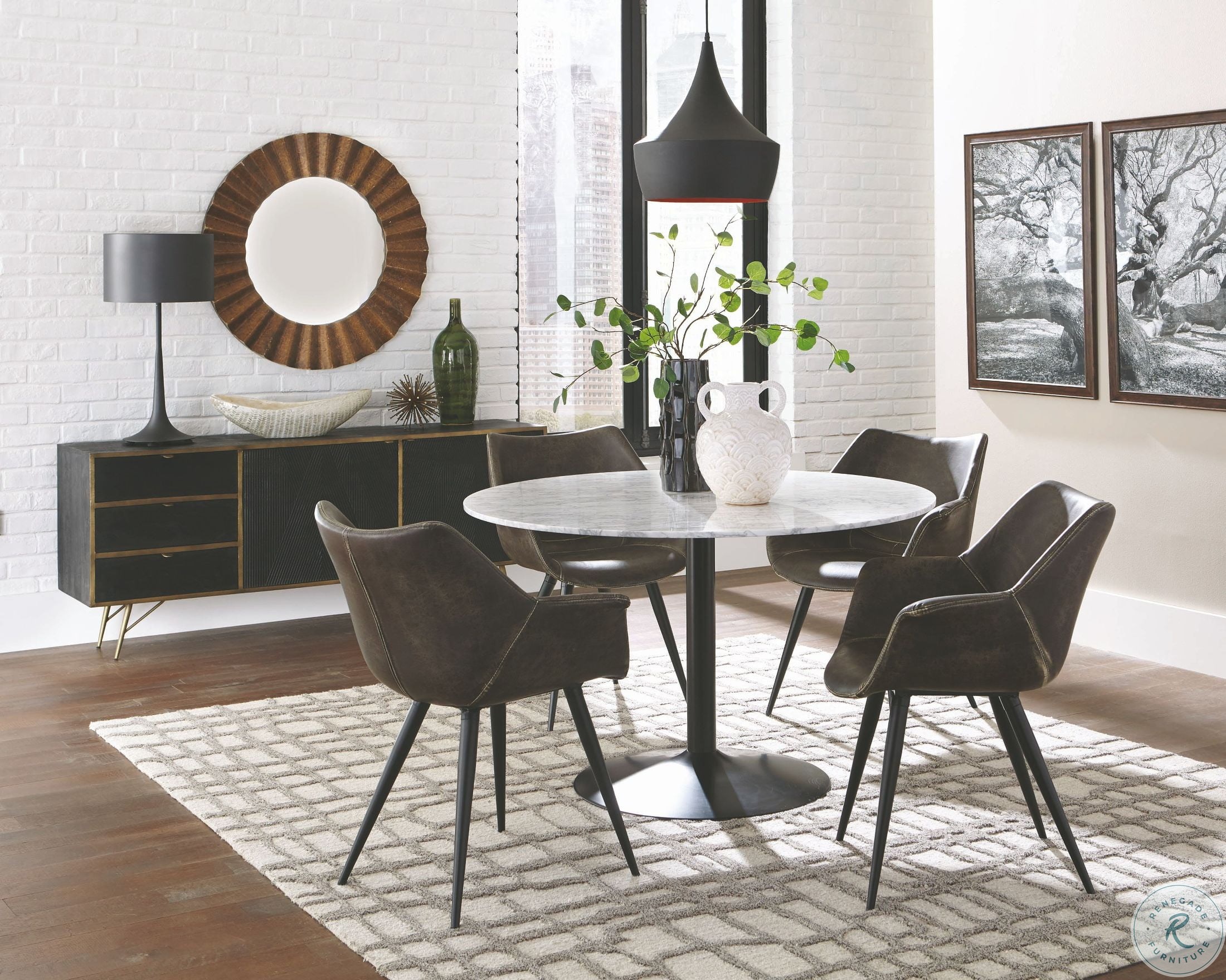 Bartole White and Black Round Dining Table | HomeGalleryStores.com | 108020