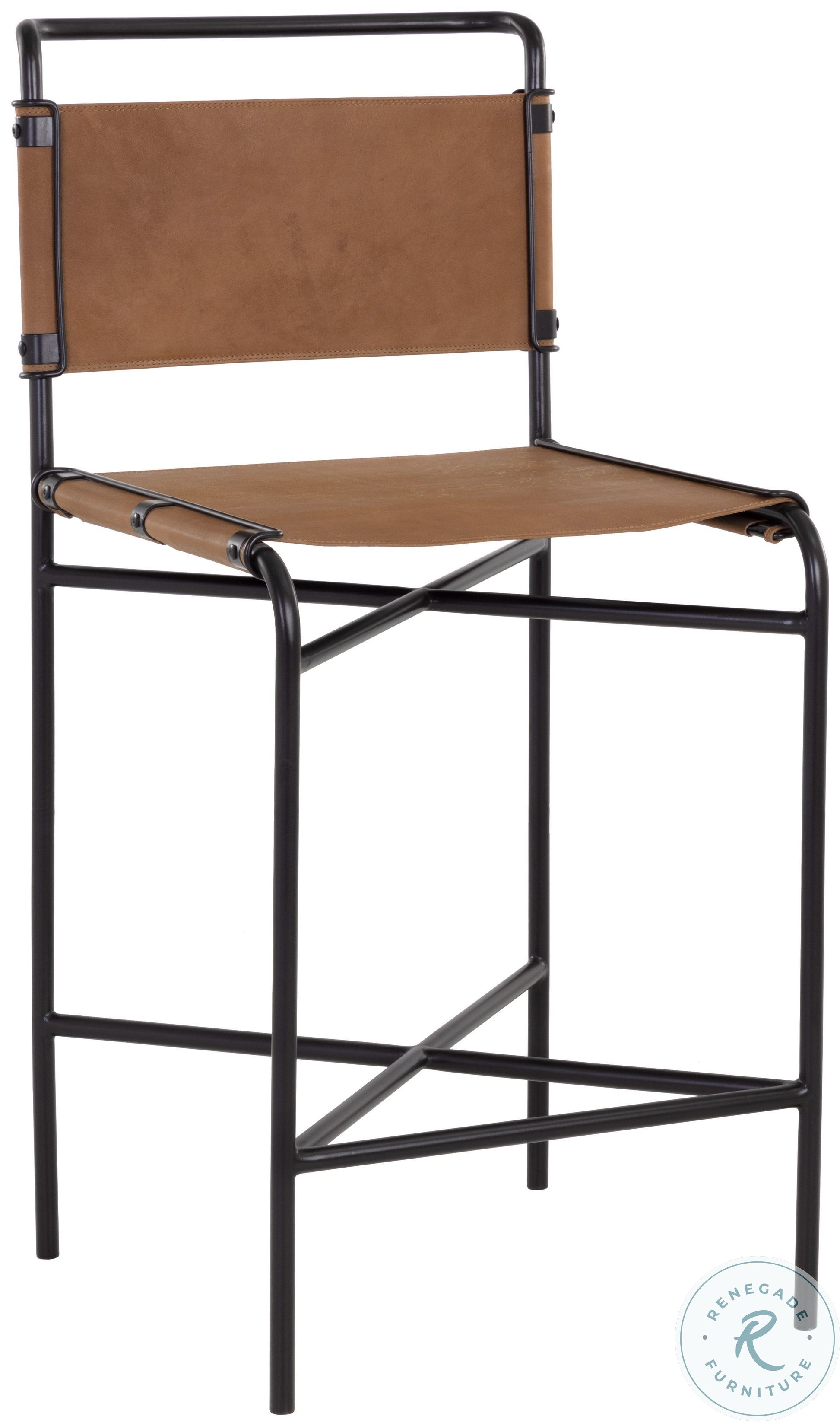 Corrigan Vintage Cognac Leather Counter Height Stool