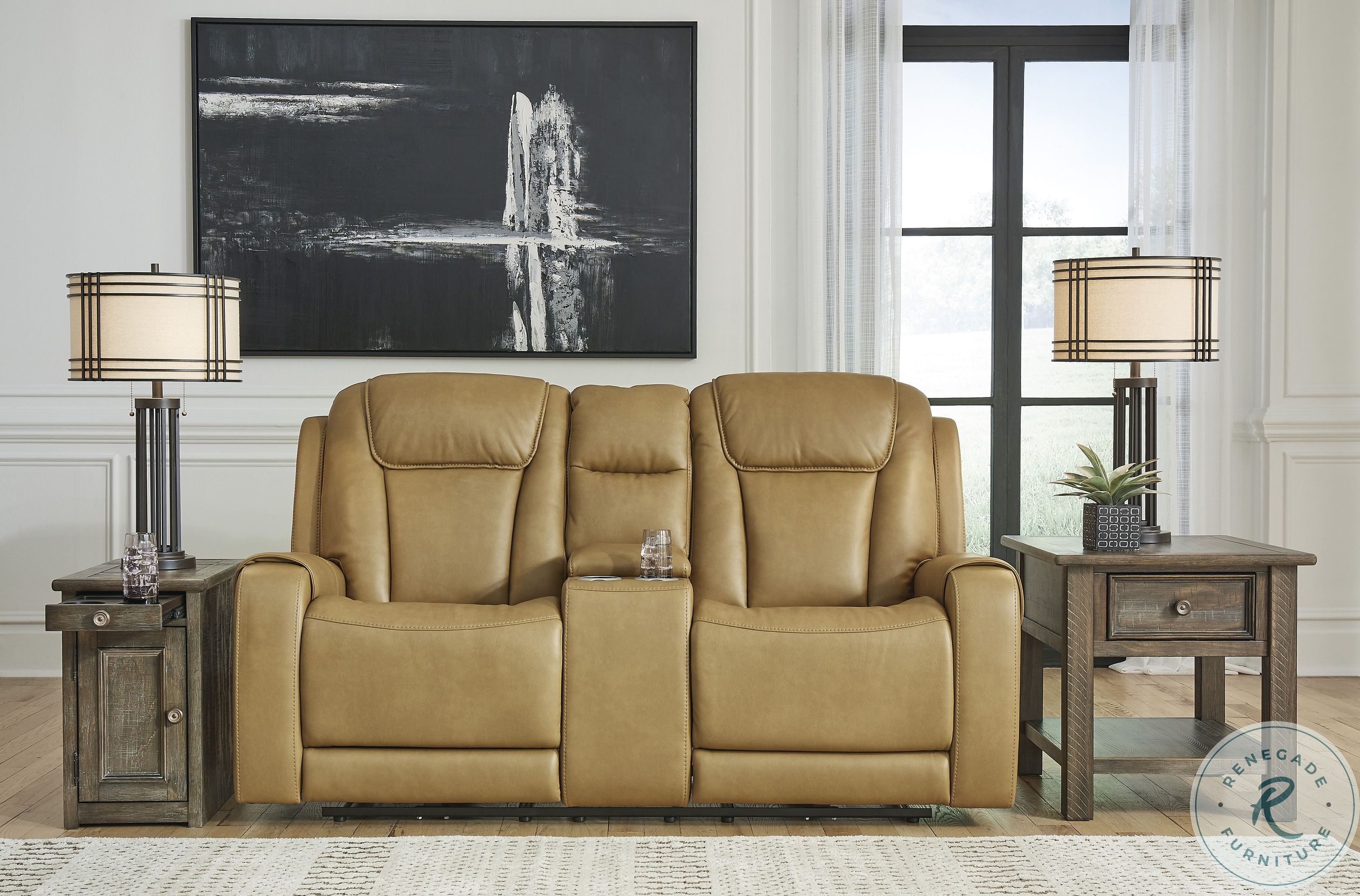 Card Player Cappuccino Power Reclining Console Loveseat With Adjustable