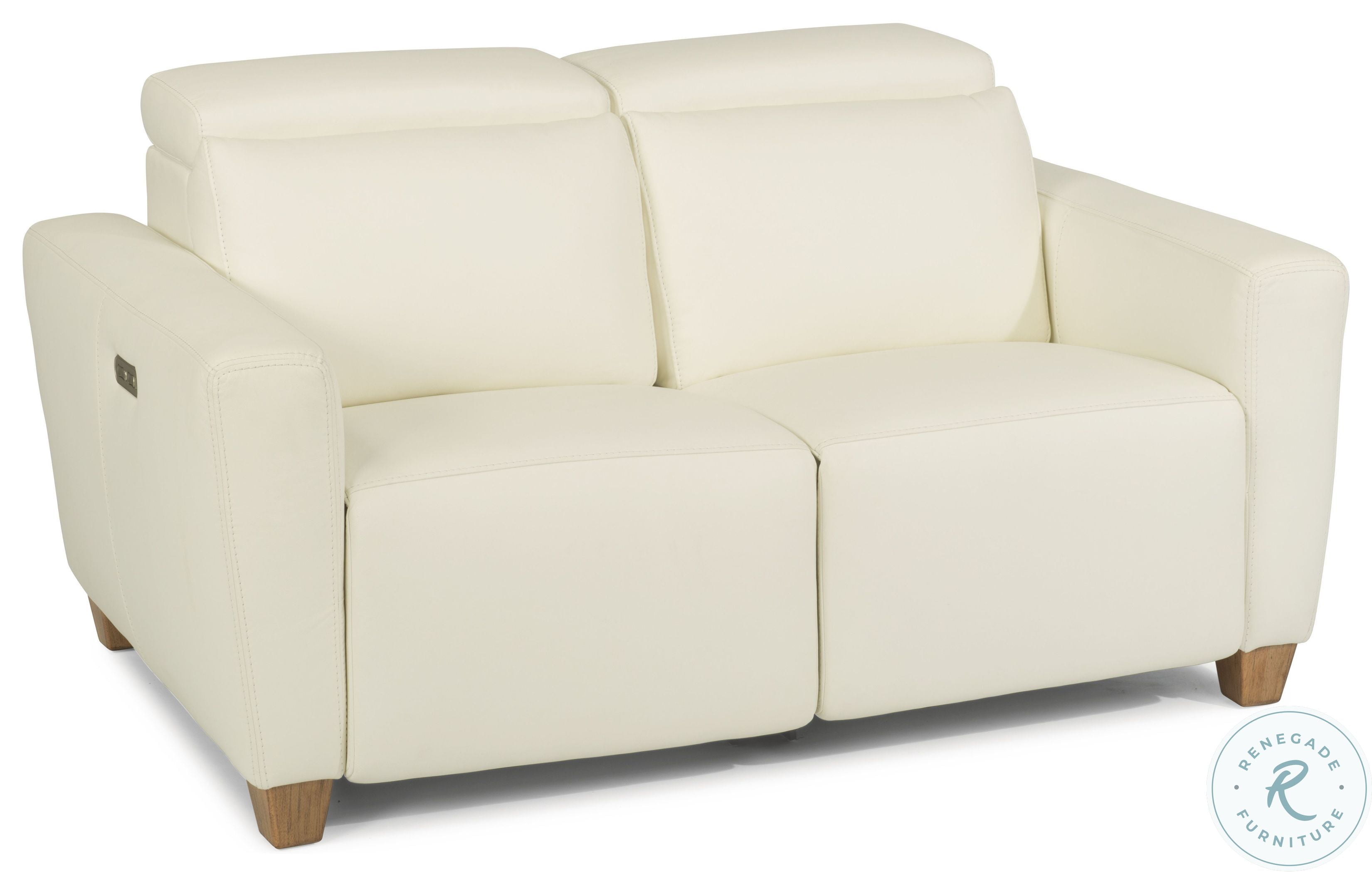 Astra Cream Leather Power Reclining Loveseat With Power Headrest From