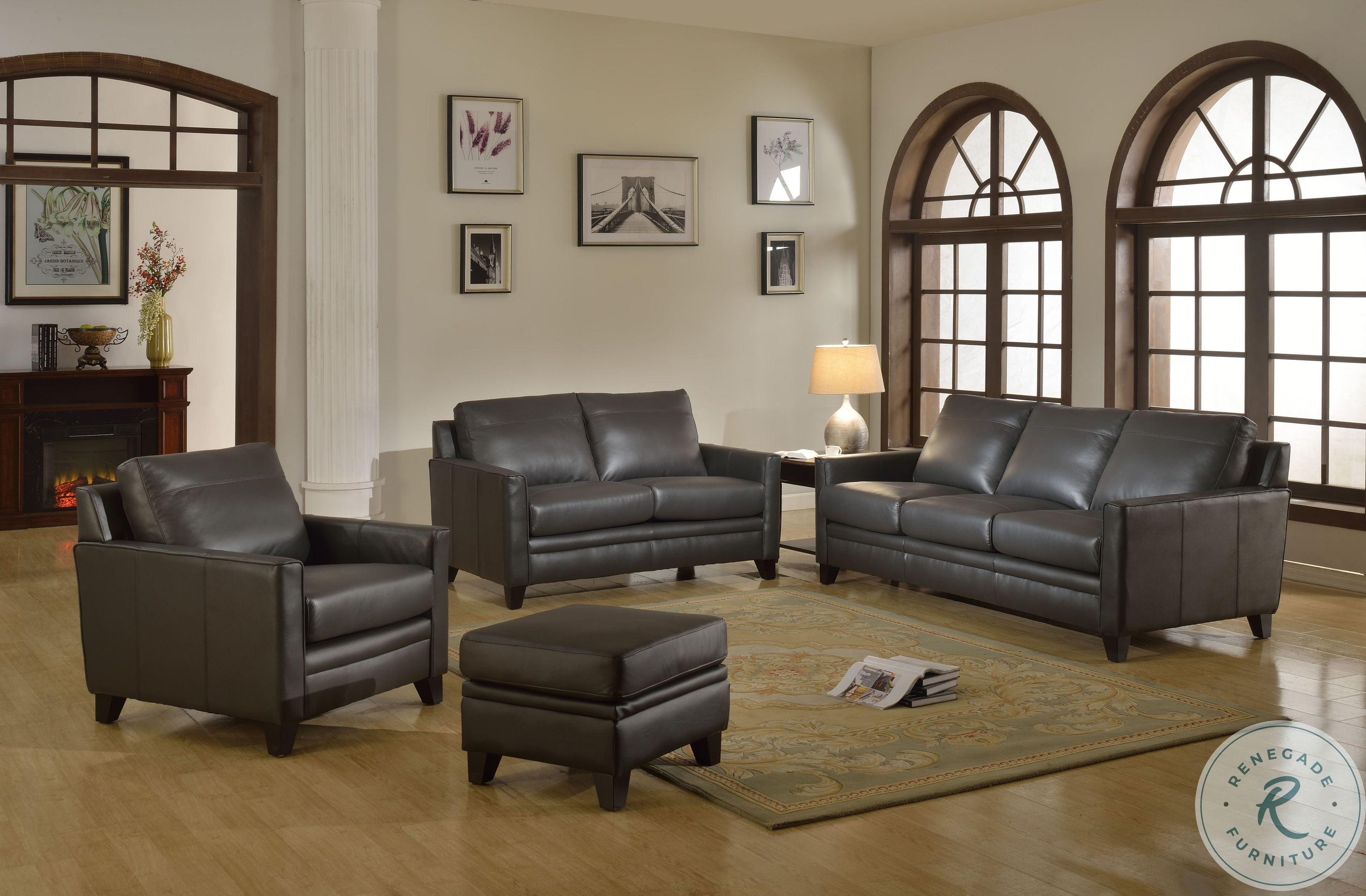 Fletcher Grey Leather Living Room Set 1444