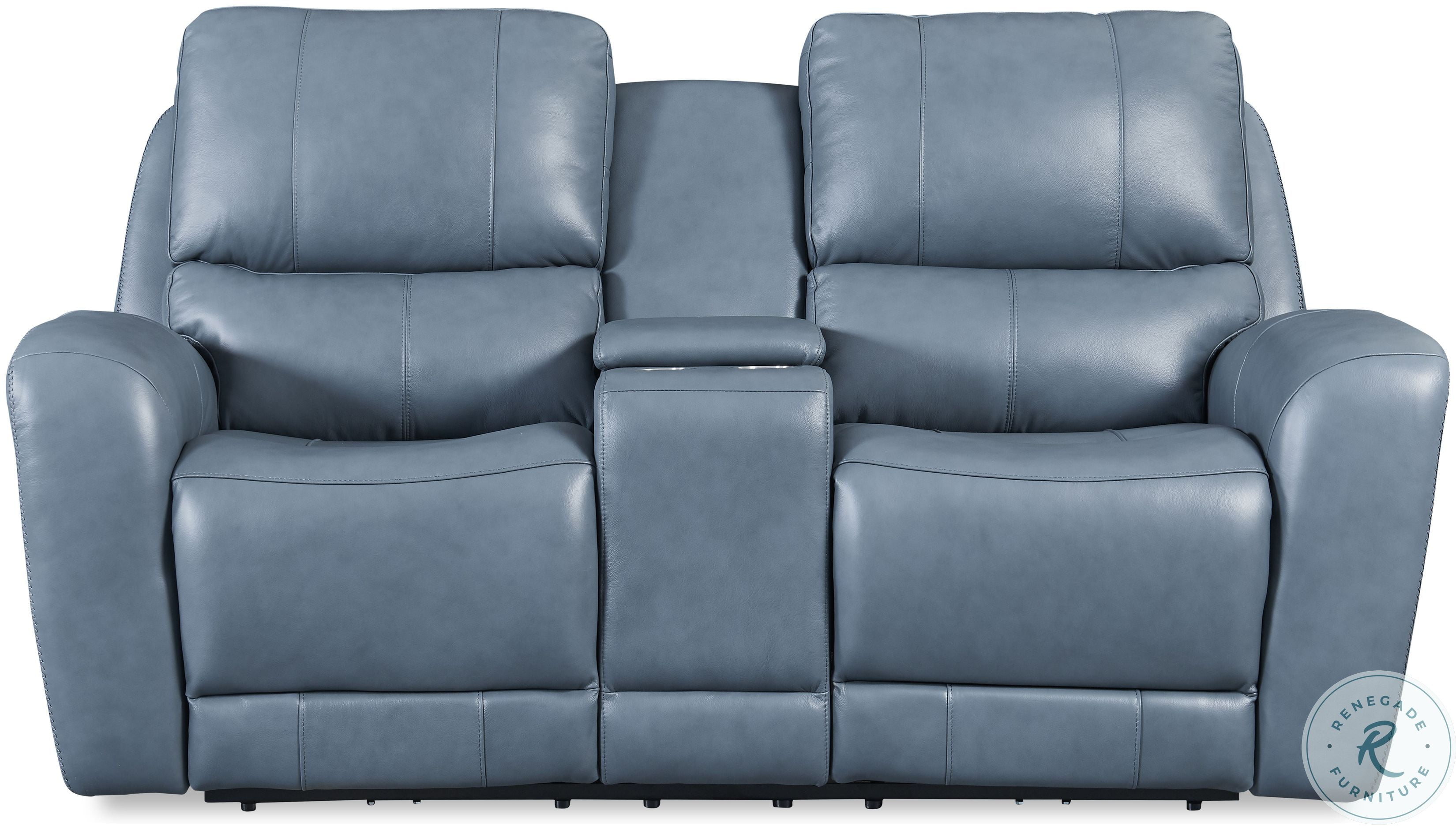 Cambria Blue Leather Bel Air Dual Power Reclining Console Loveseat