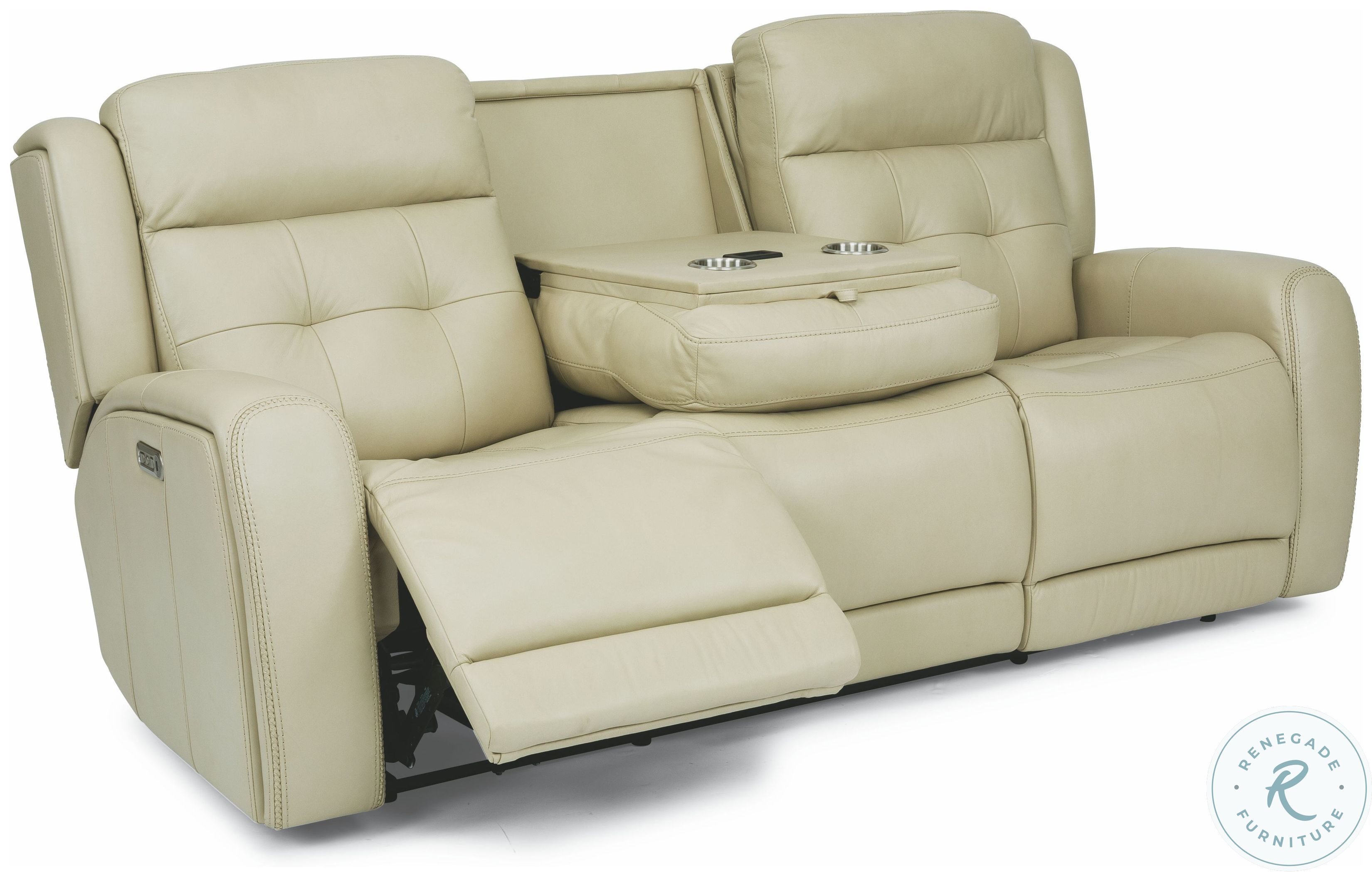 Grant Ivory Leather Power Reclining Sofa with Power Headrest From