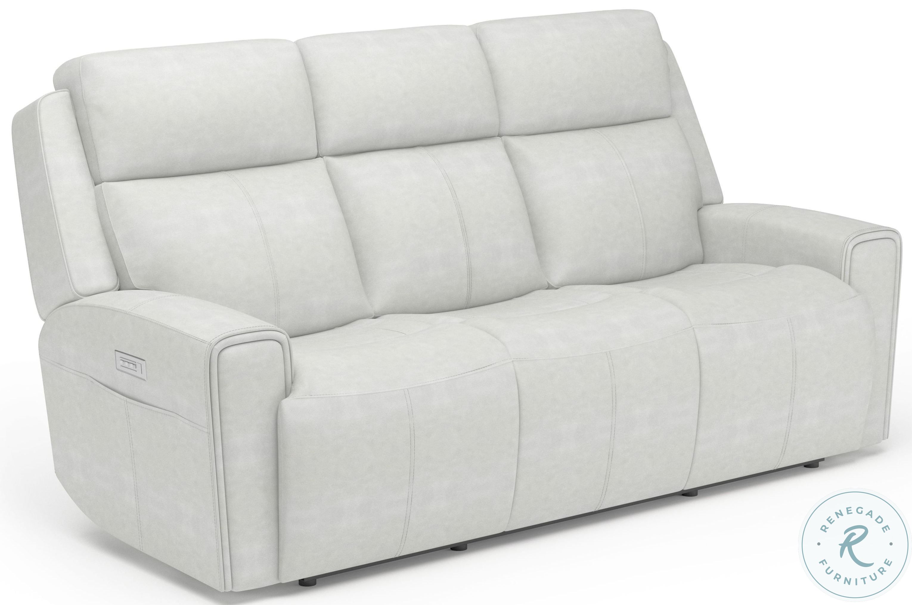Cream Leather Power Reclining Sofa with Power Headrest and
