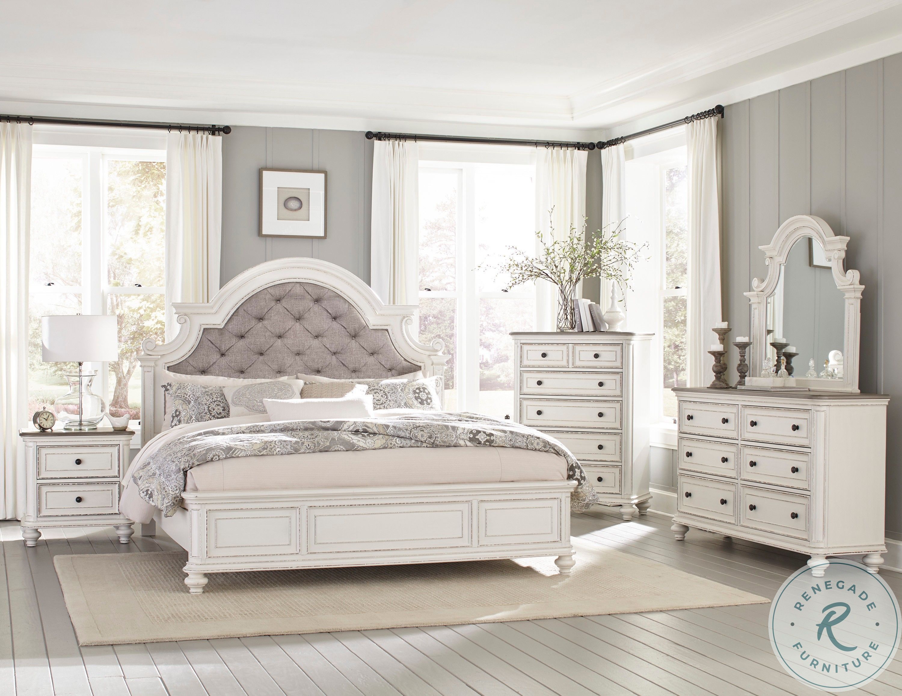 Baylesford Antique White Upholstered Panel Bedroom Set