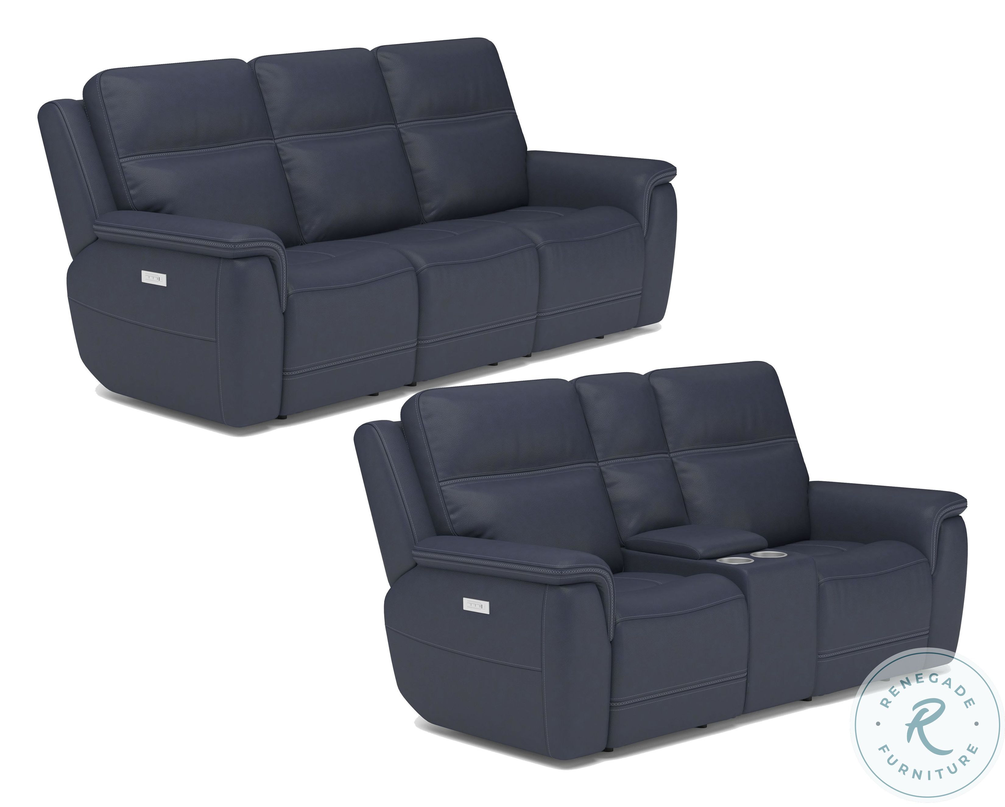 Sawyer Dark Gray Leather Power Reclining Sofa with Power Headrest and