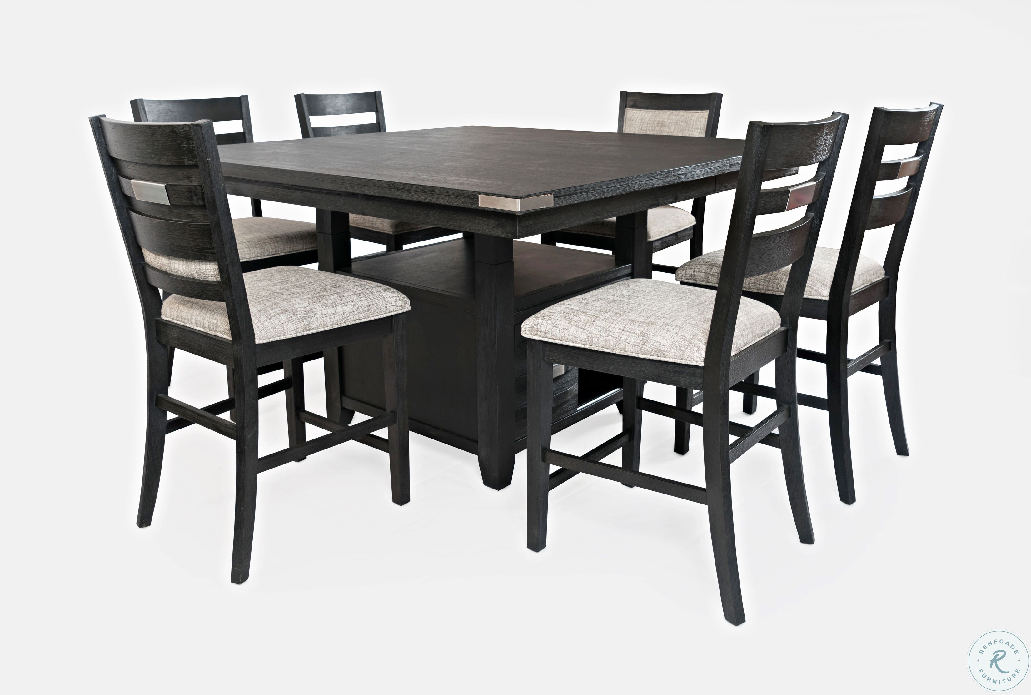 Altamonte Dark Charcoal Grey Square Adjustable Extendable Storage Dining Table