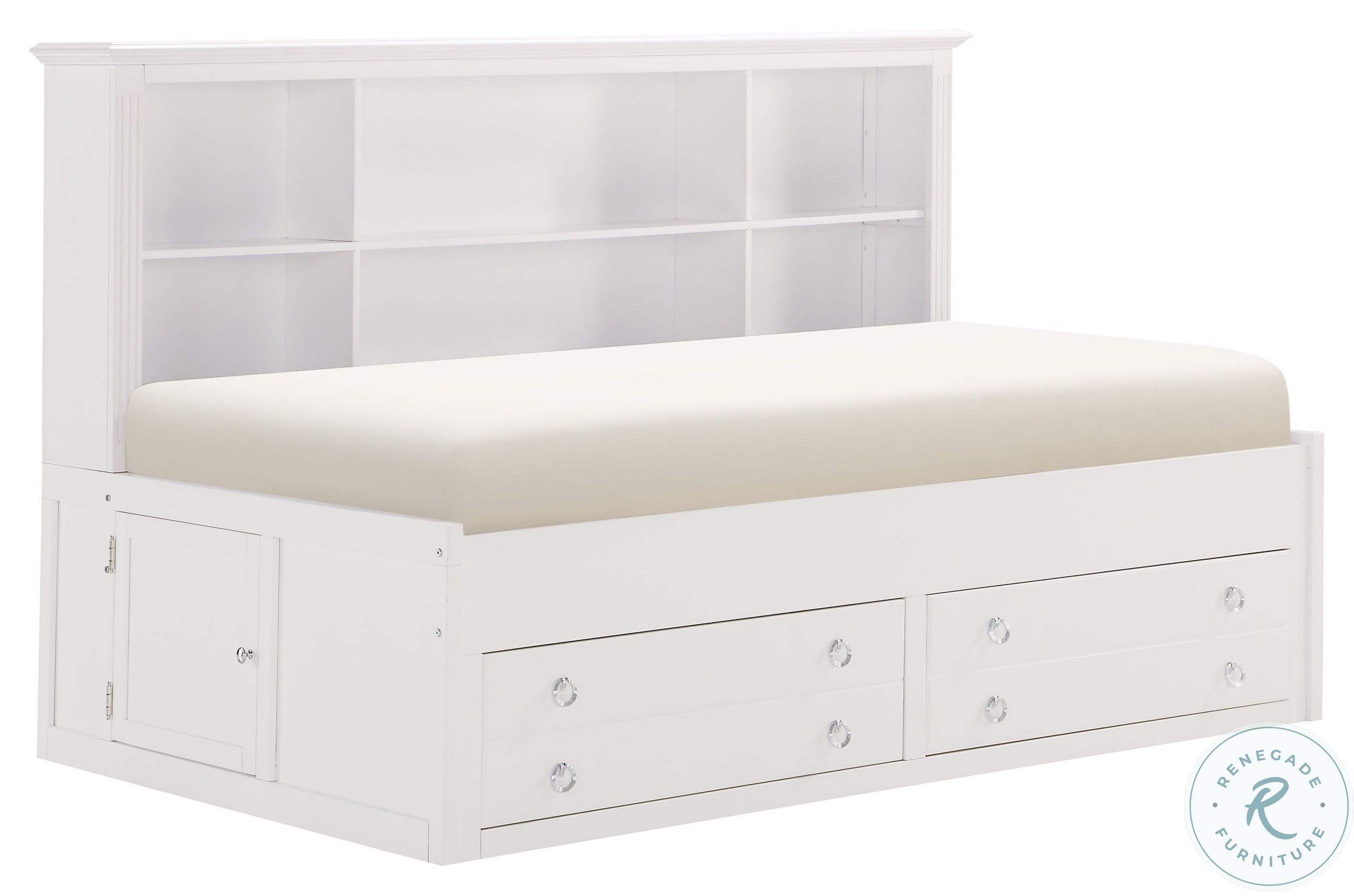Meghan White Full Panel Storage Bed, Highlands White Full Bookcase Bed With Storage Unit