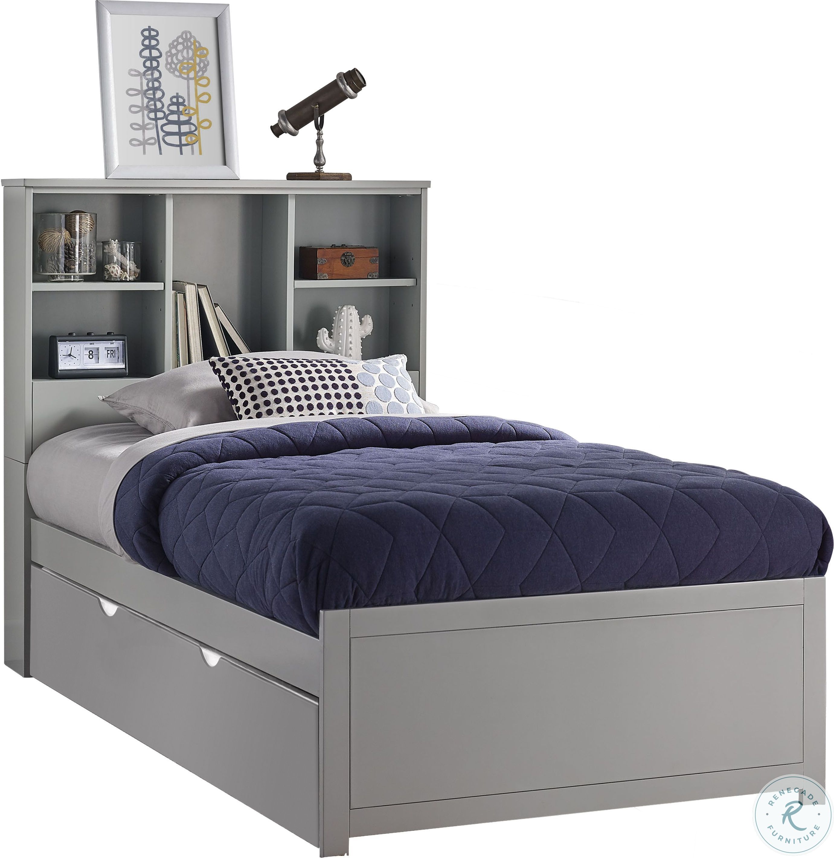 Caspian Gray Twin Bookcase Bed With Trundle Unit HomeGalleryStores