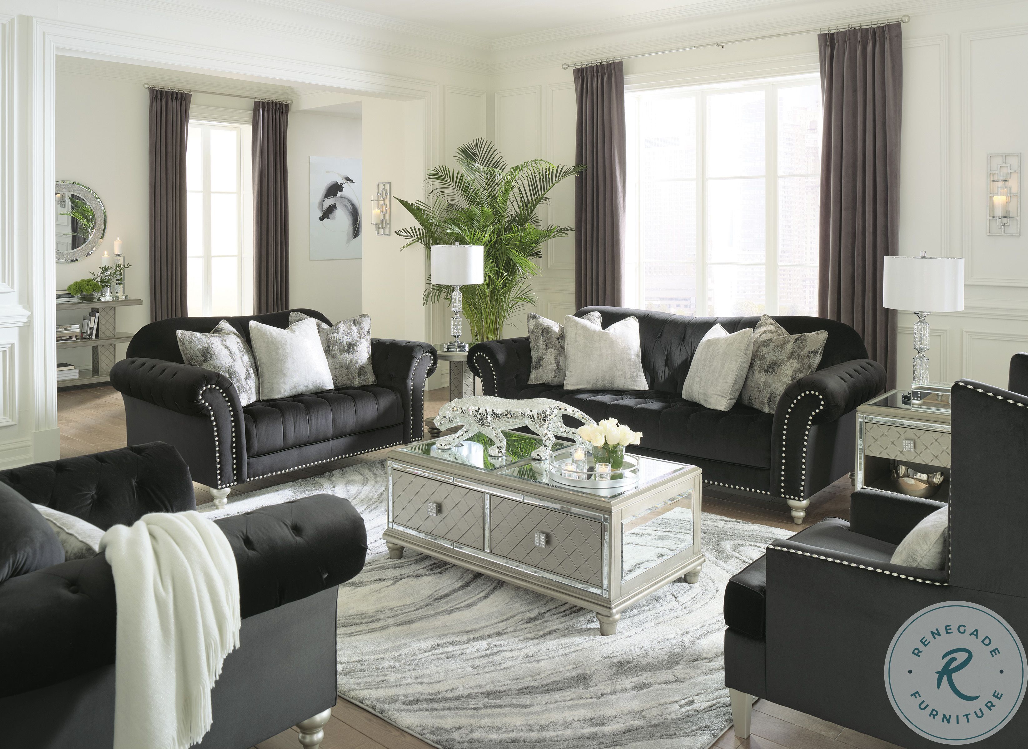 Harriotte Black Velvet Living Room Set 2620538