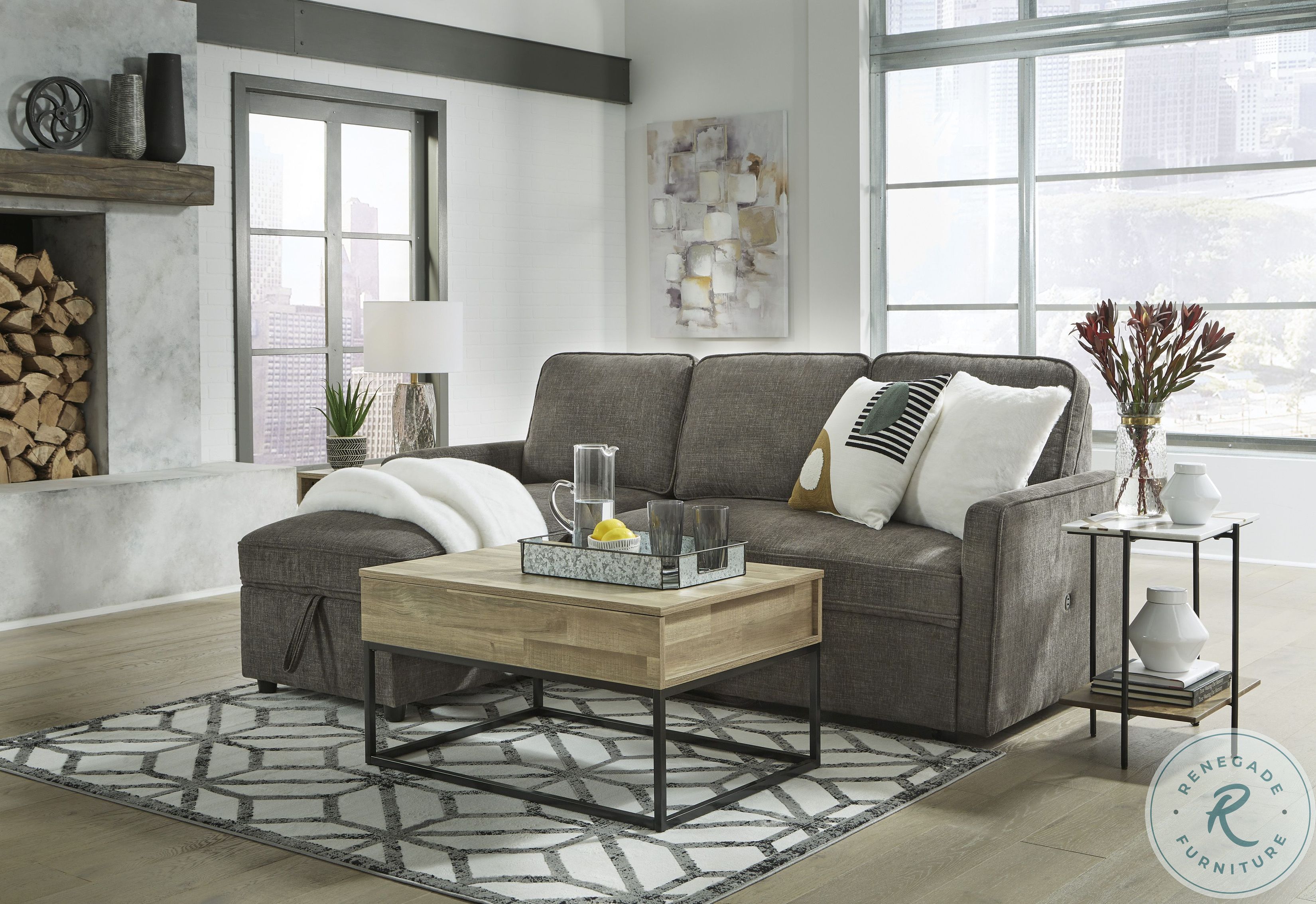 Kerle Charcoal 2 Piece Sectional with Pop Up Bed From Ashley Furniture