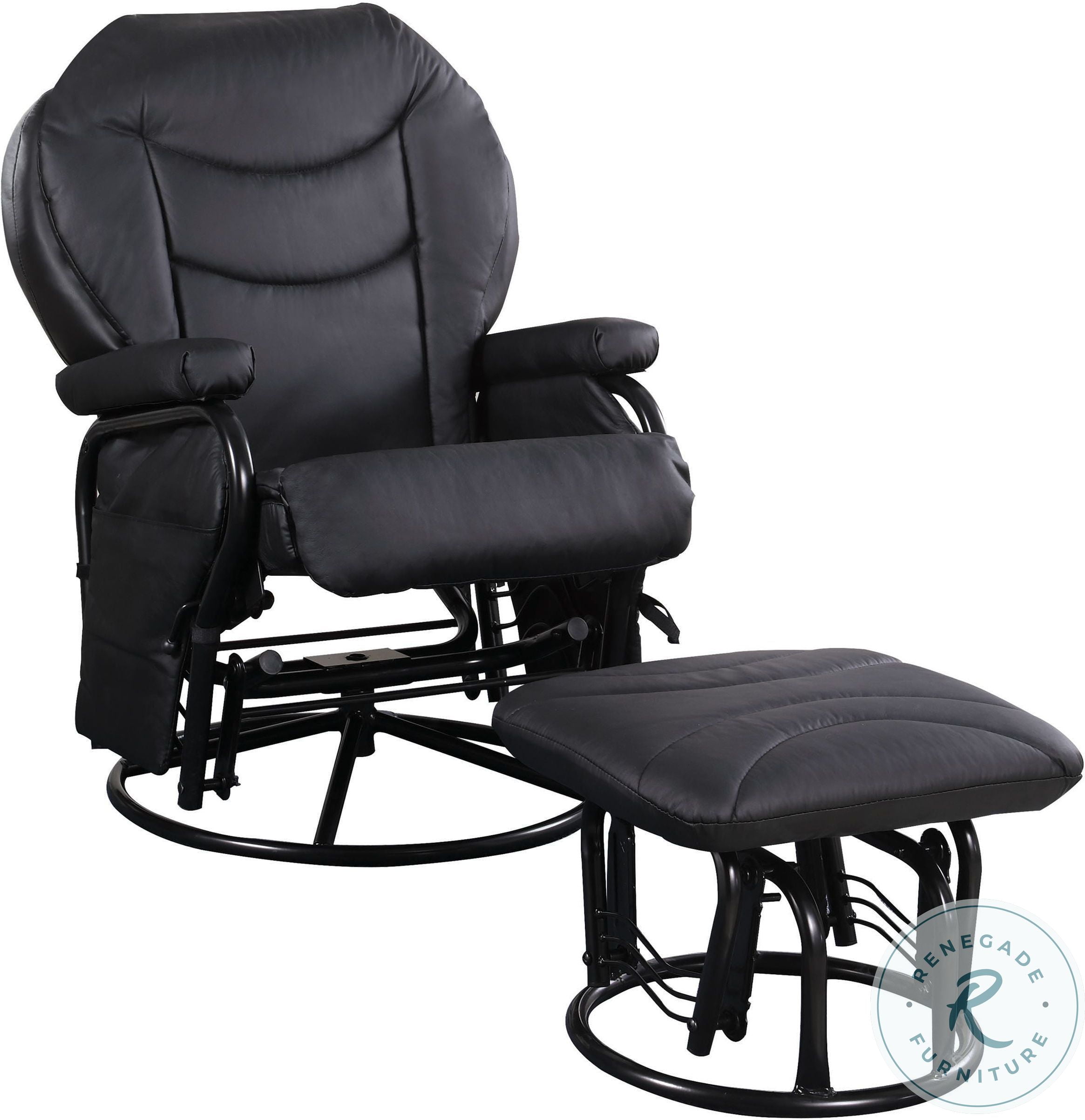 2946 Black Leatherette Glider Swivel Recliner With Ottoman