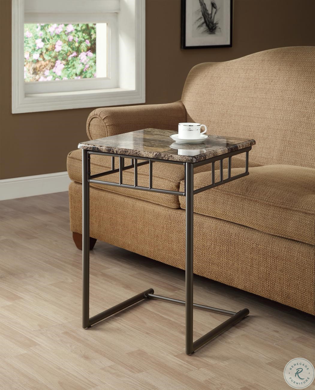3043 Cappuccino Marble / Bronze Metal Snack Table HomeGalleryStores