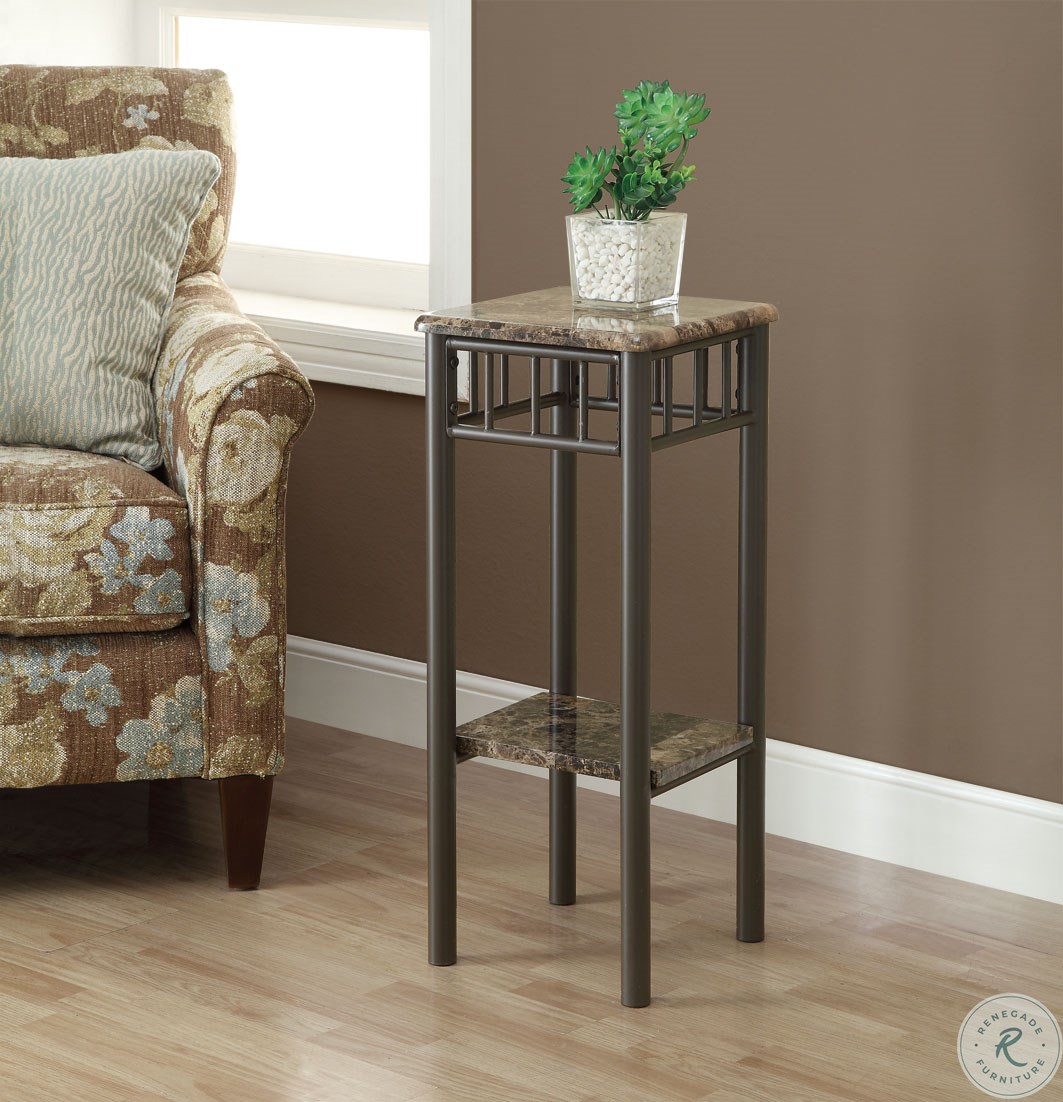 3044 Cappuccino Marble / Bronze Metal Plant Stand