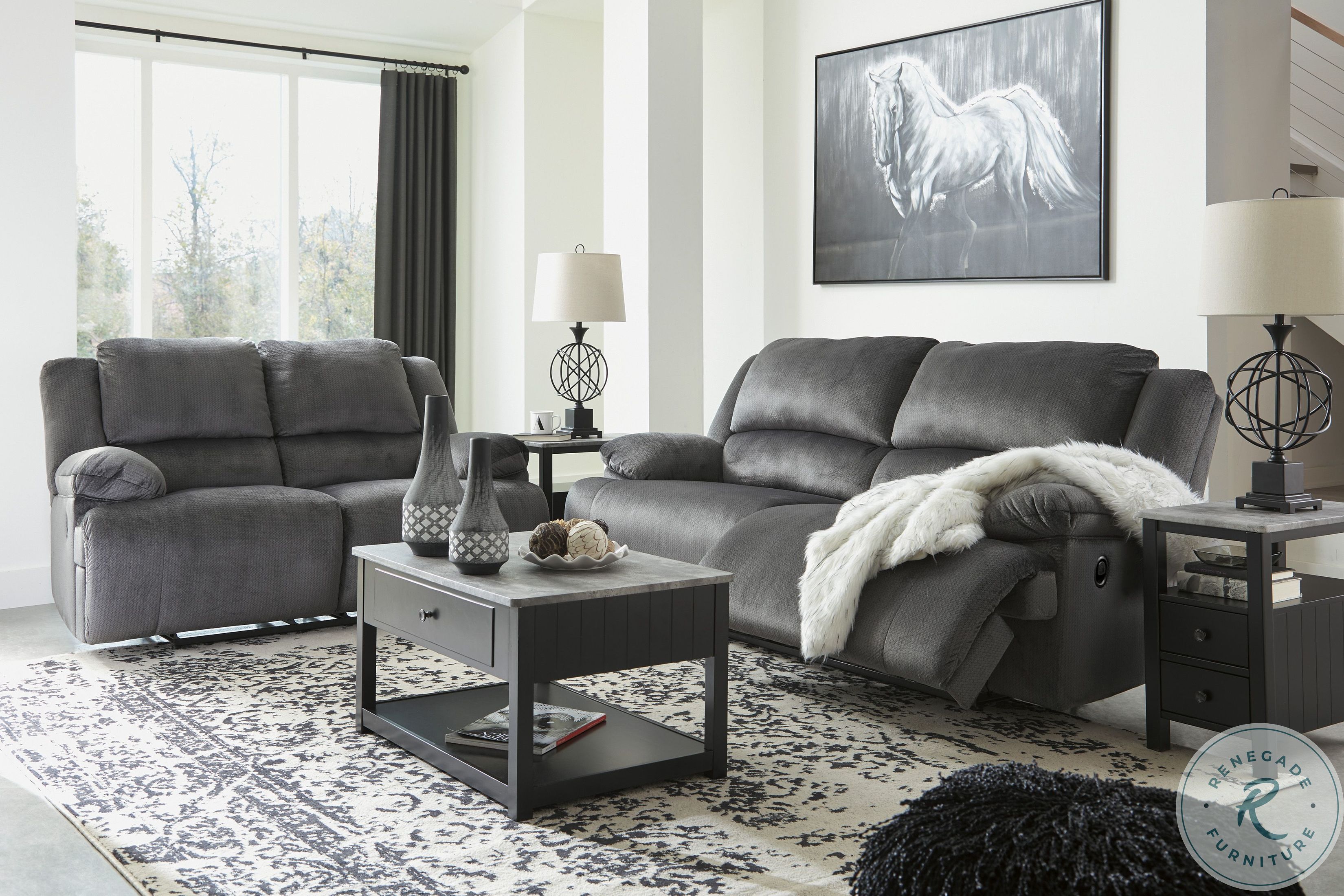 Clonmel Charcoal 2 Seat Reclining Sofa 3650581
