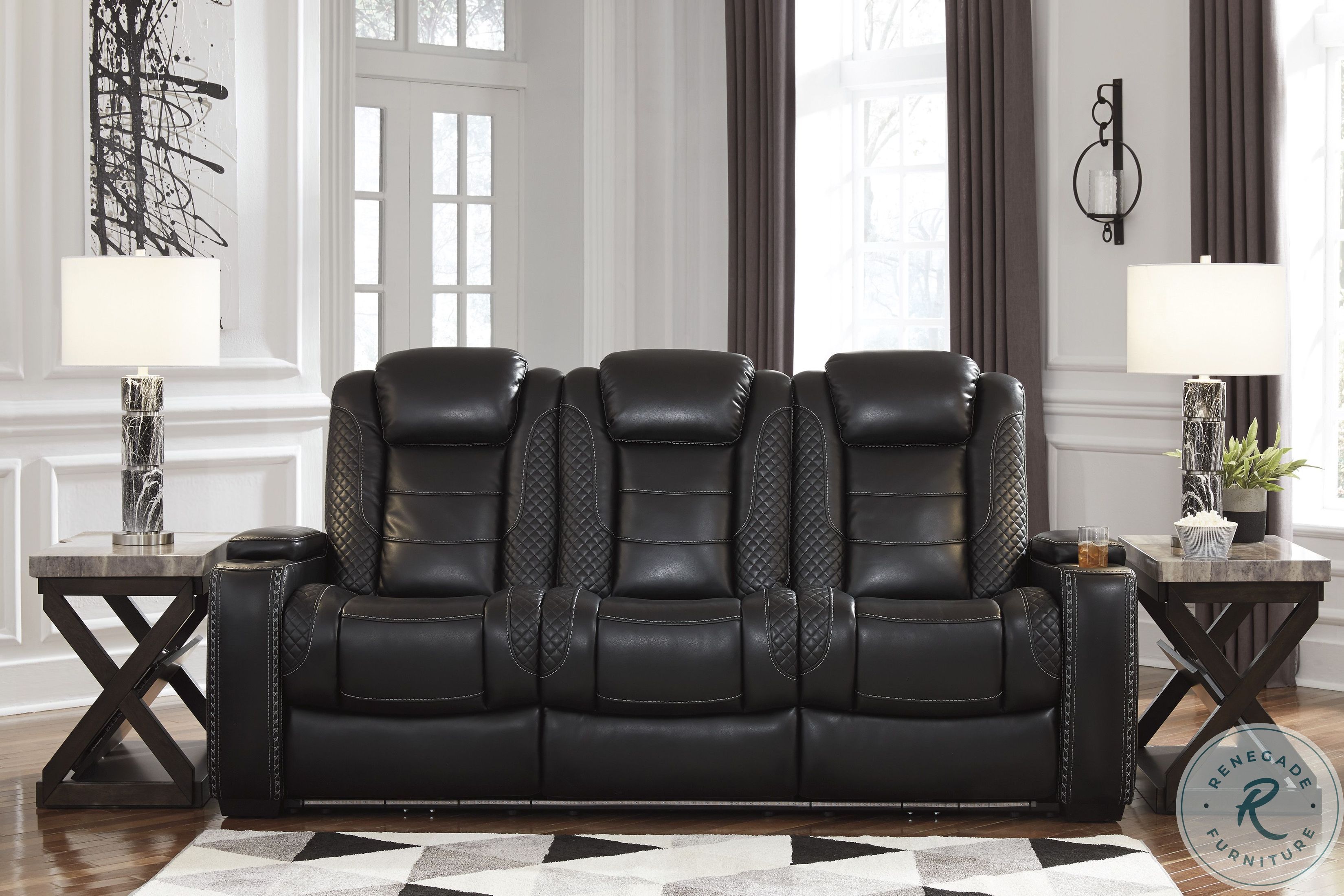 Party Time Midnight Power Reclining Sofa with Adjustable Headrest