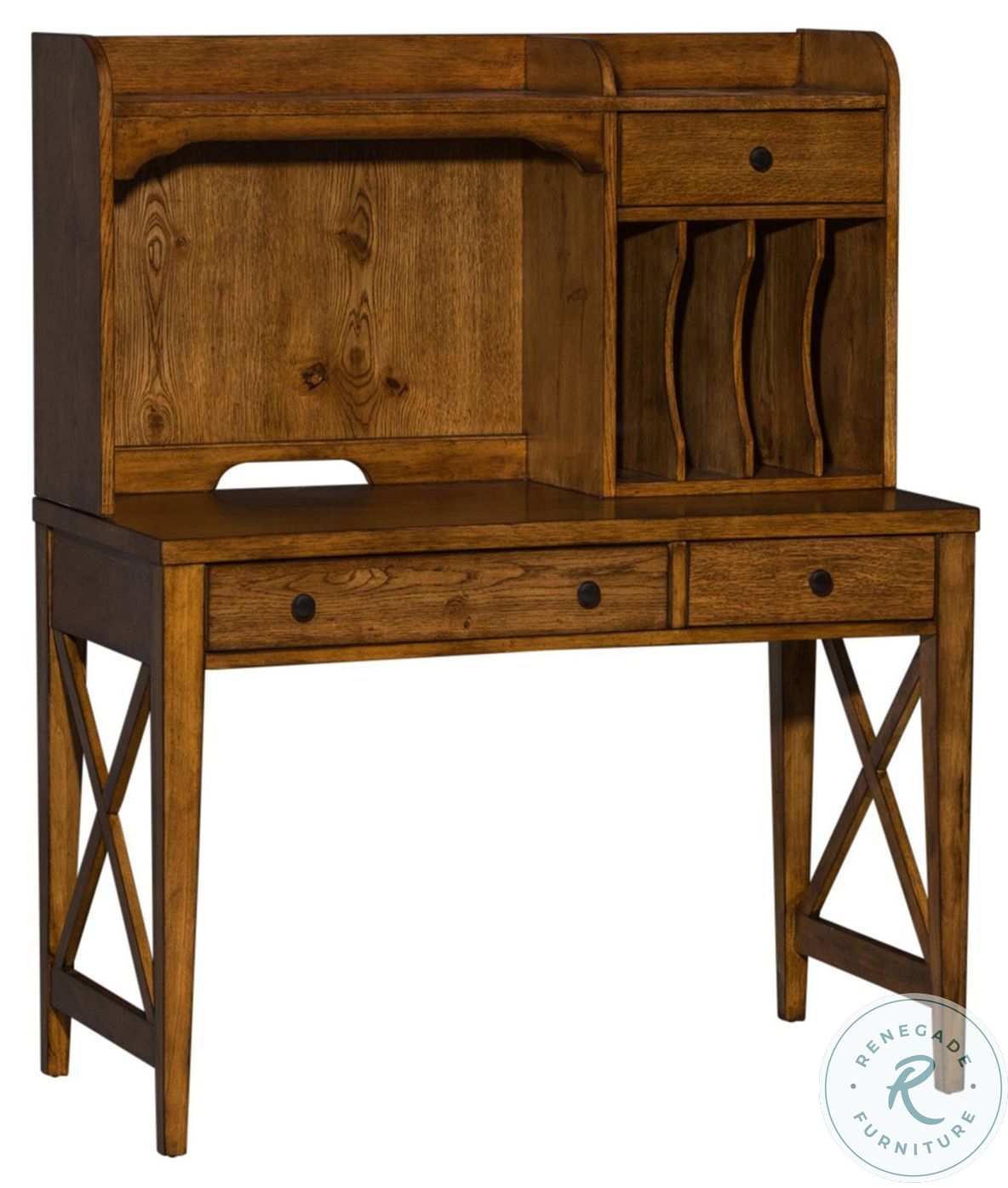 Hearthstone Rustic Oak Writing Desk With Hutch 382HO111HO140